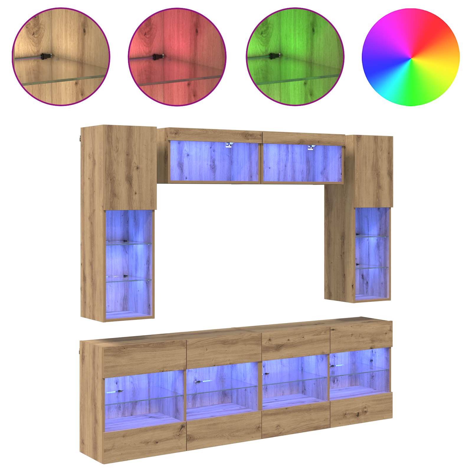 Ensemble de meuble TV mural avec LED 6 pcs Chêne Artisanal - XIOS