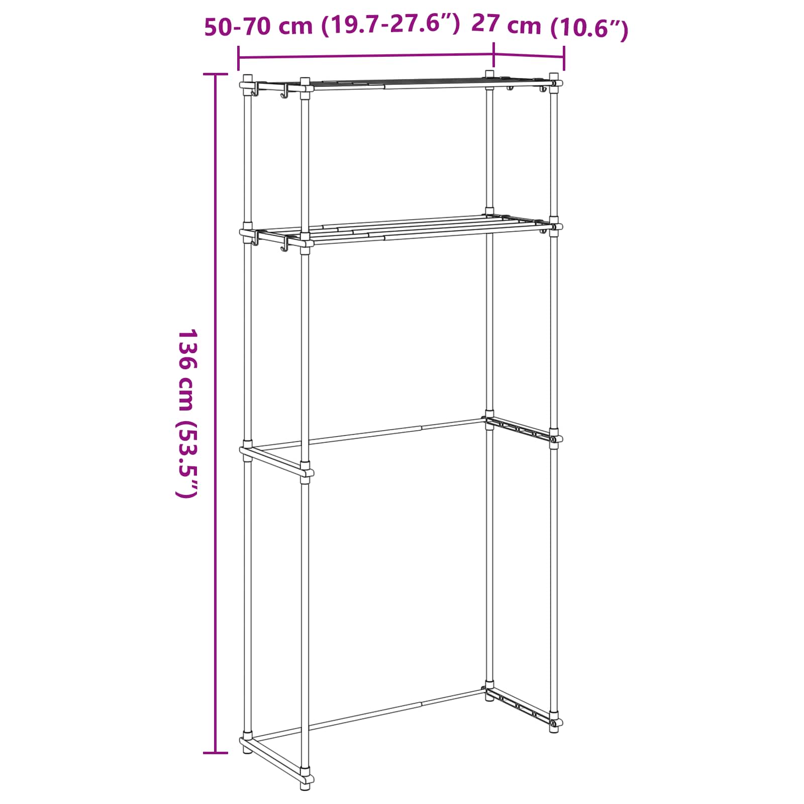 Étagère pour machine à laver Blanc 70 x 27 x 136 cm Aluminium - XIOS