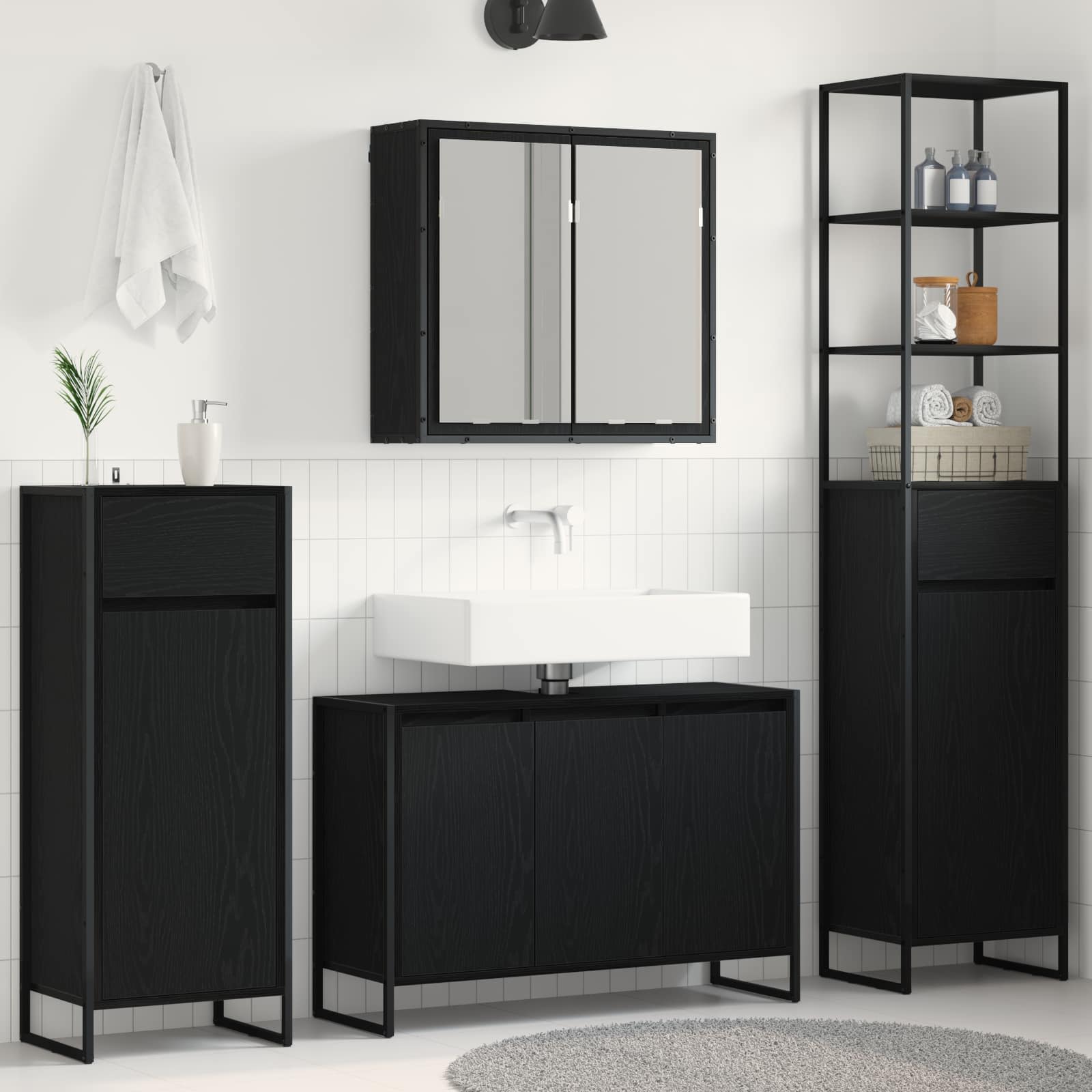 Ensemble de mobilier de salle de bain 4 pc Chêne noir - XIOS