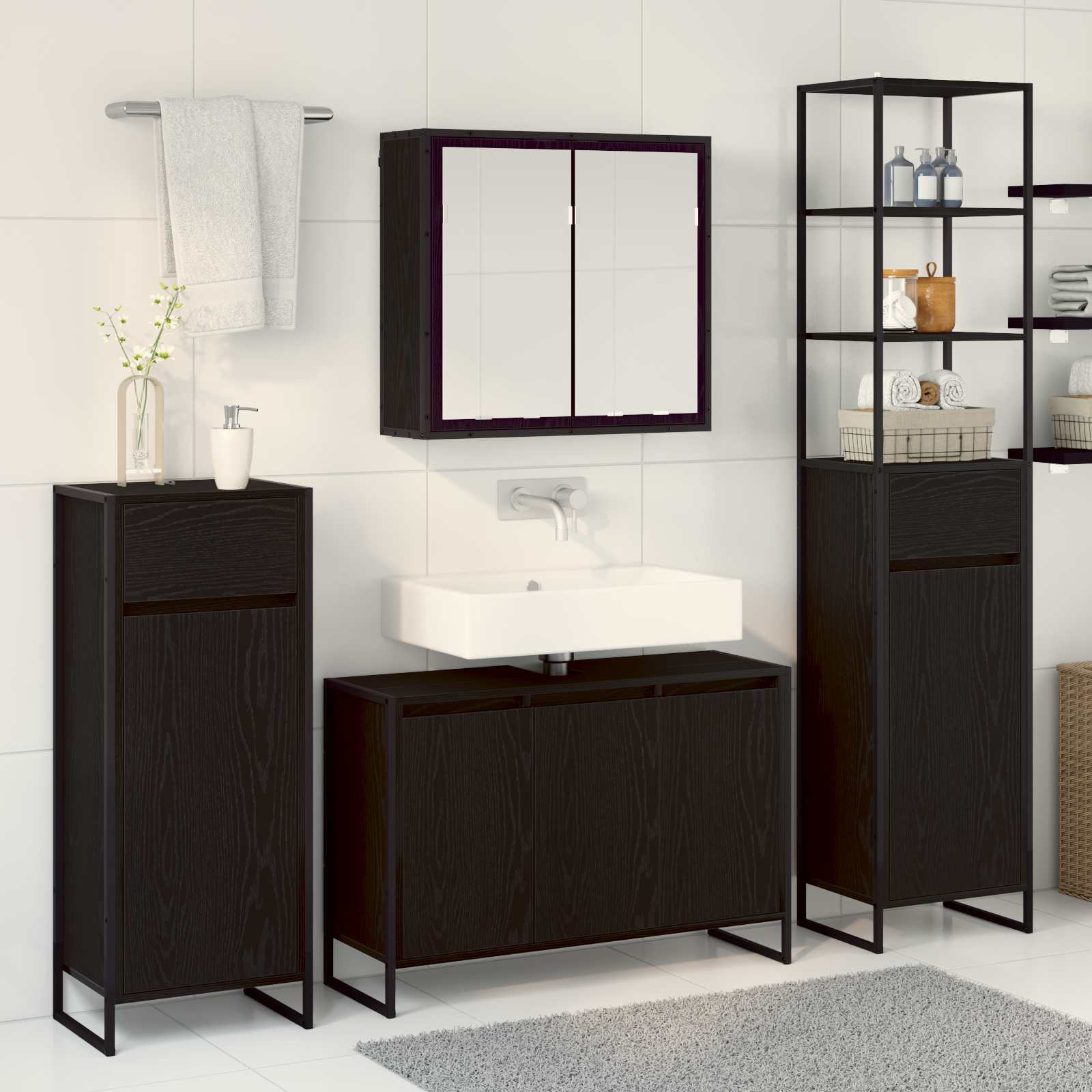 Ensemble de mobilier de salle de bain 4 pc Chêne noir - XIOS