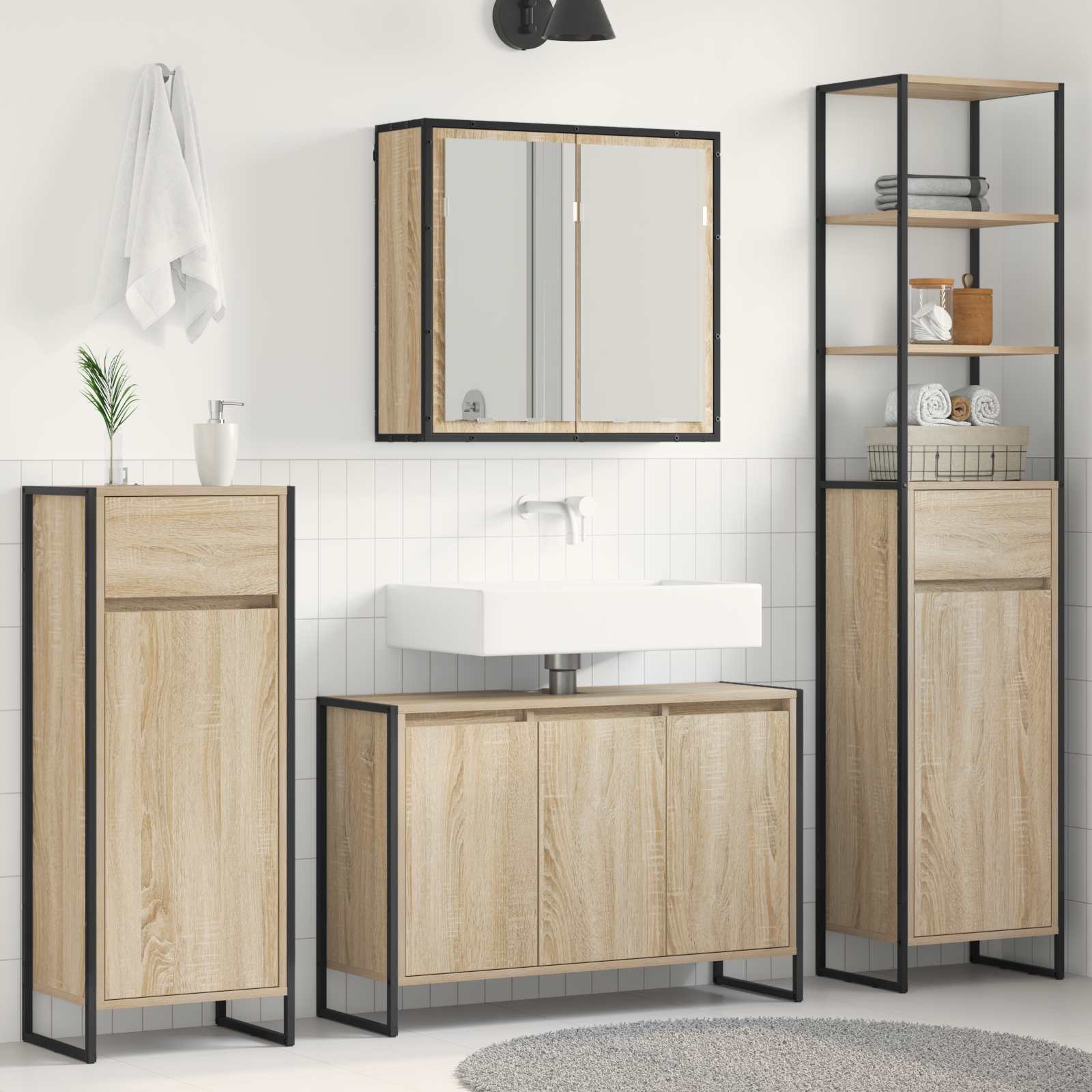 Ensemble de mobilier de salle de bain 4 pc Chêne Sonoma - XIOS
