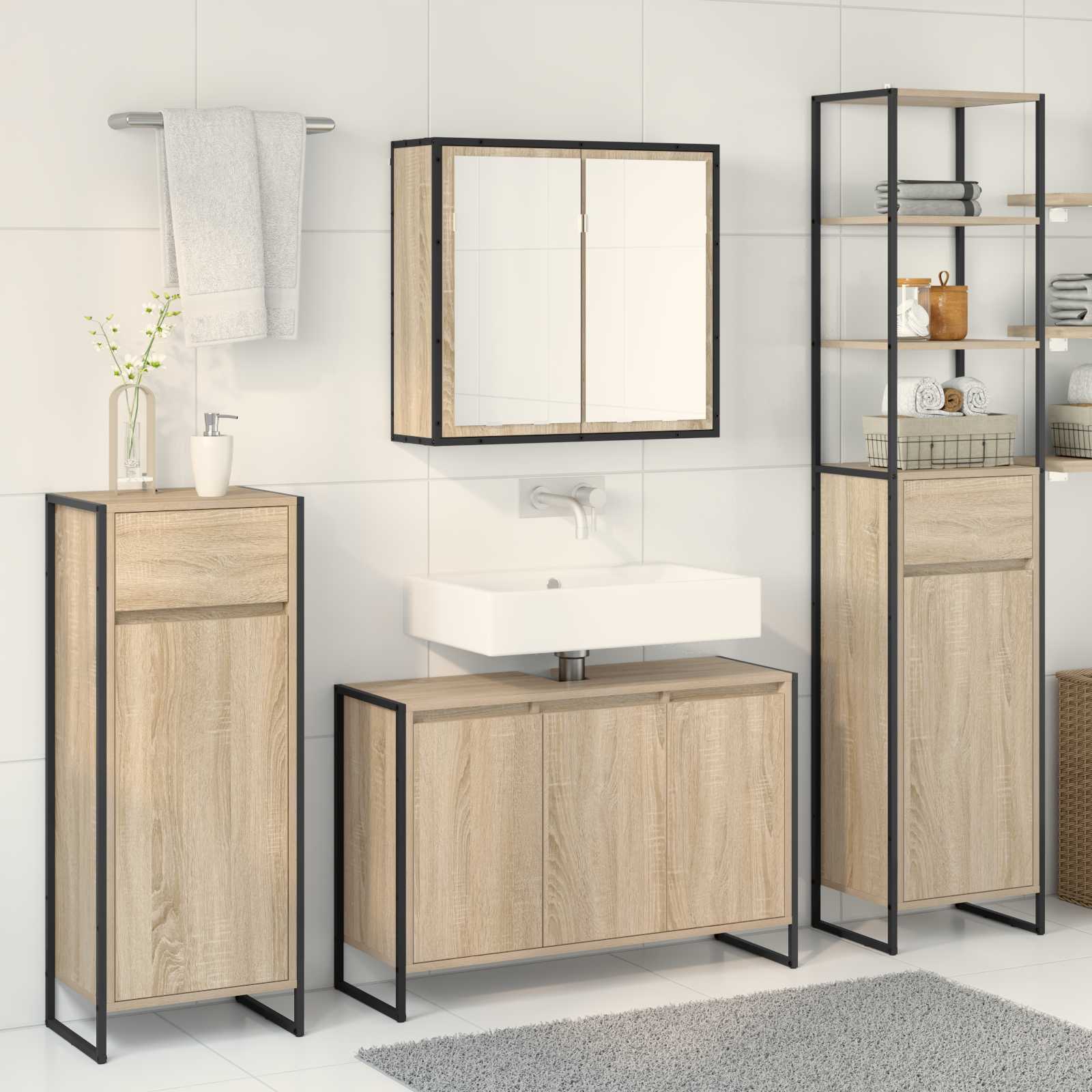 Ensemble de mobilier de salle de bain 4 pc Chêne Sonoma - XIOS