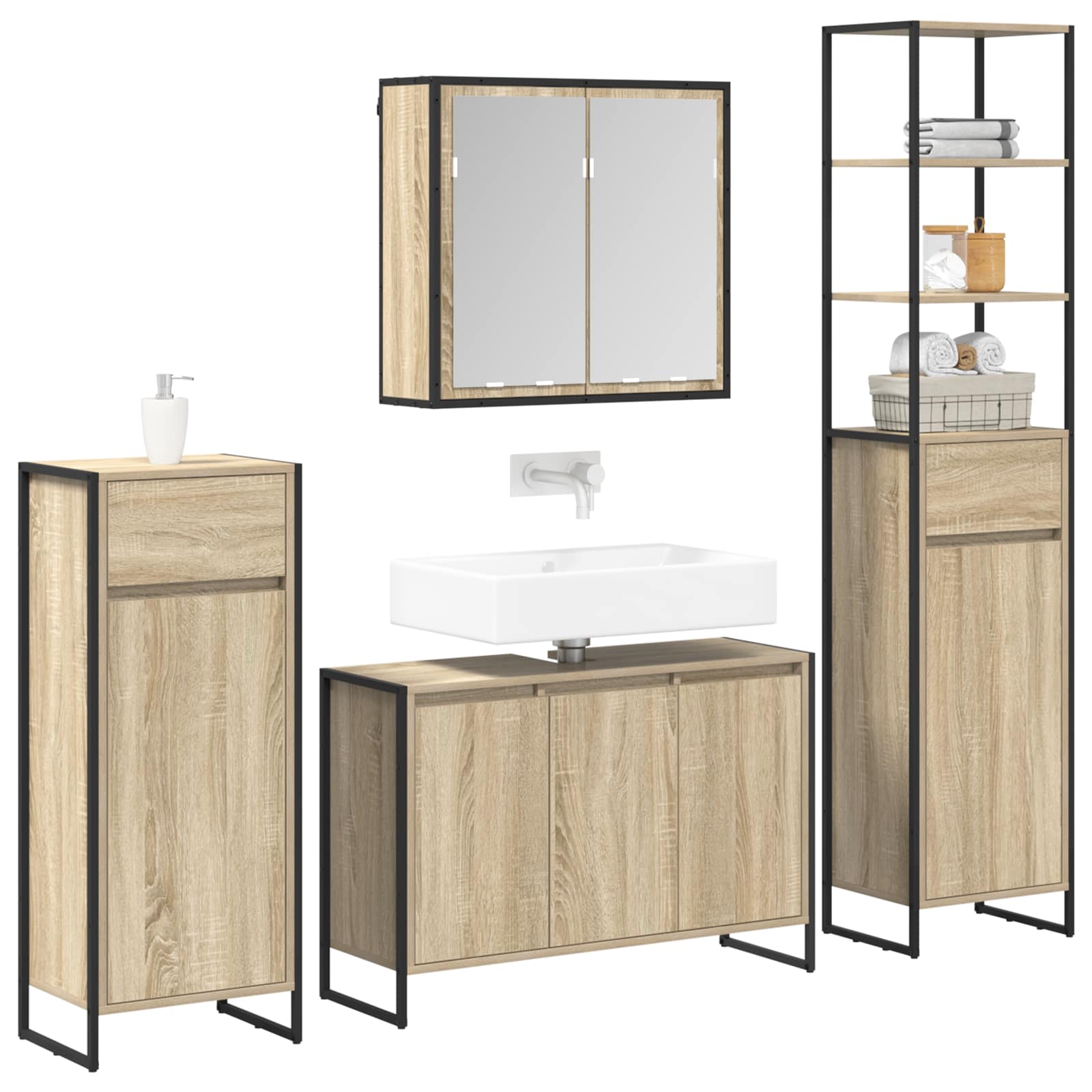 Ensemble de mobilier de salle de bain 4 pc Chêne Sonoma - XIOS