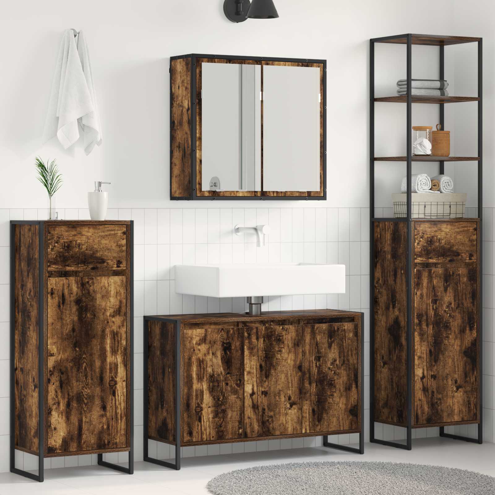 Ensemble de mobilier de salle de bain 4 pc Chêne fumé - XIOS