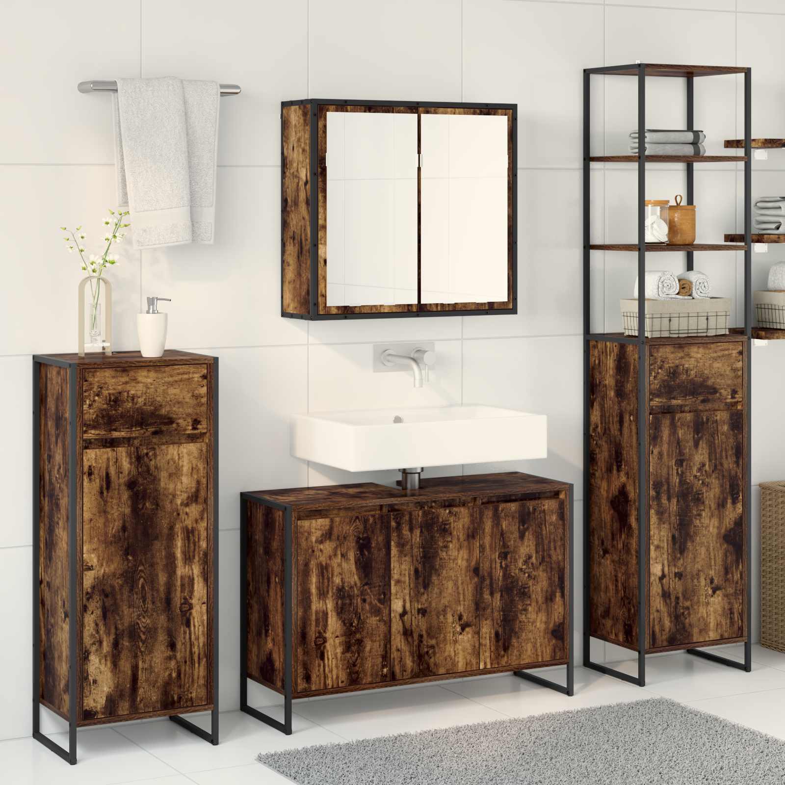 Ensemble de mobilier de salle de bain 4 pc Chêne fumé - XIOS
