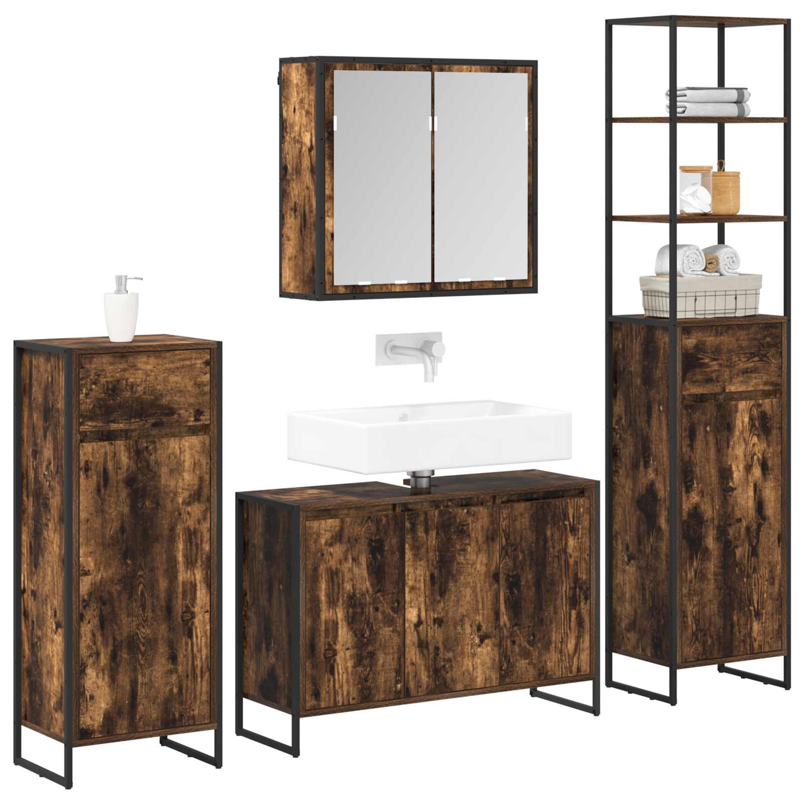 Ensemble de mobilier de salle de bain 4 pc Chêne fumé - XIOS