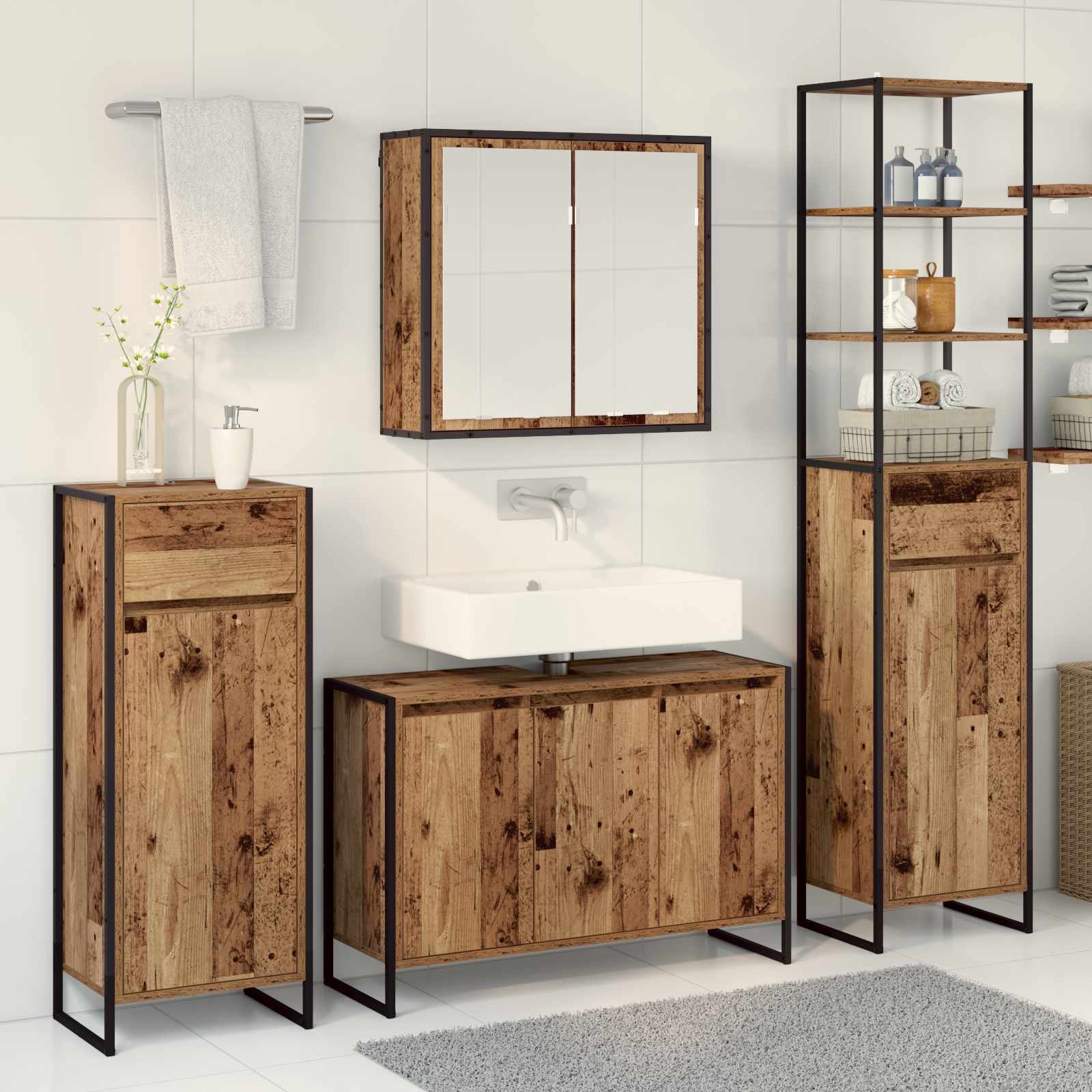 Ensemble de mobilier de salle de bain 4 pc Bois ancien - XIOS