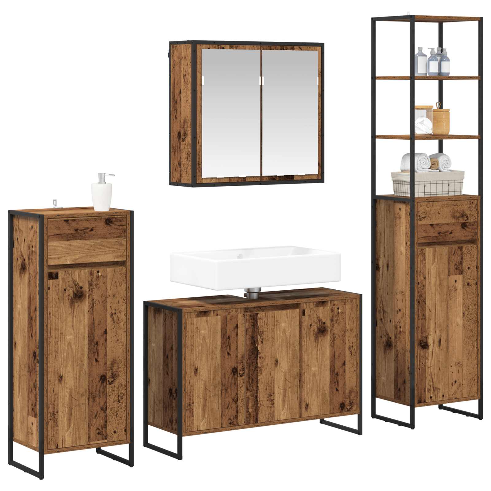 Ensemble de mobilier de salle de bain 4 pc Bois ancien - XIOS