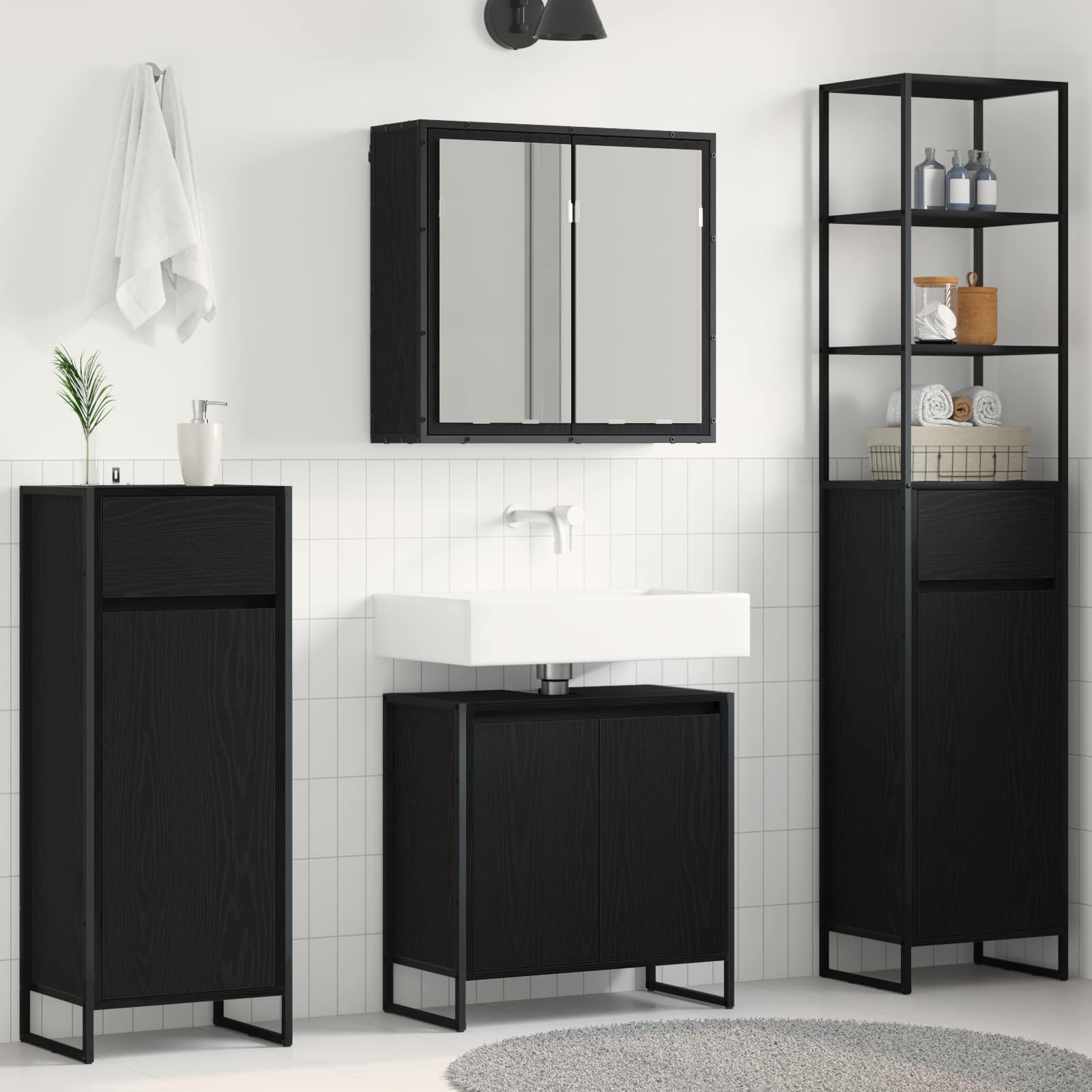 Ensemble de mobilier de salle de bain 4 pc Chêne noir - XIOS