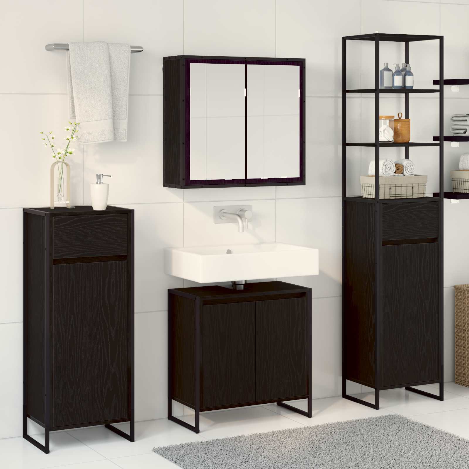 Ensemble de mobilier de salle de bain 4 pc Chêne noir - XIOS