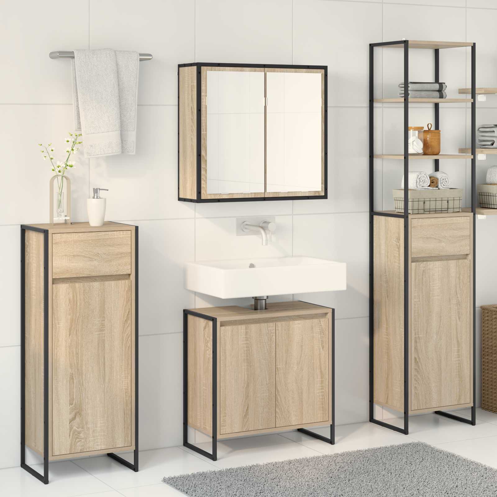 Ensemble de mobilier de salle de bain 4 pc Chêne Sonoma - XIOS