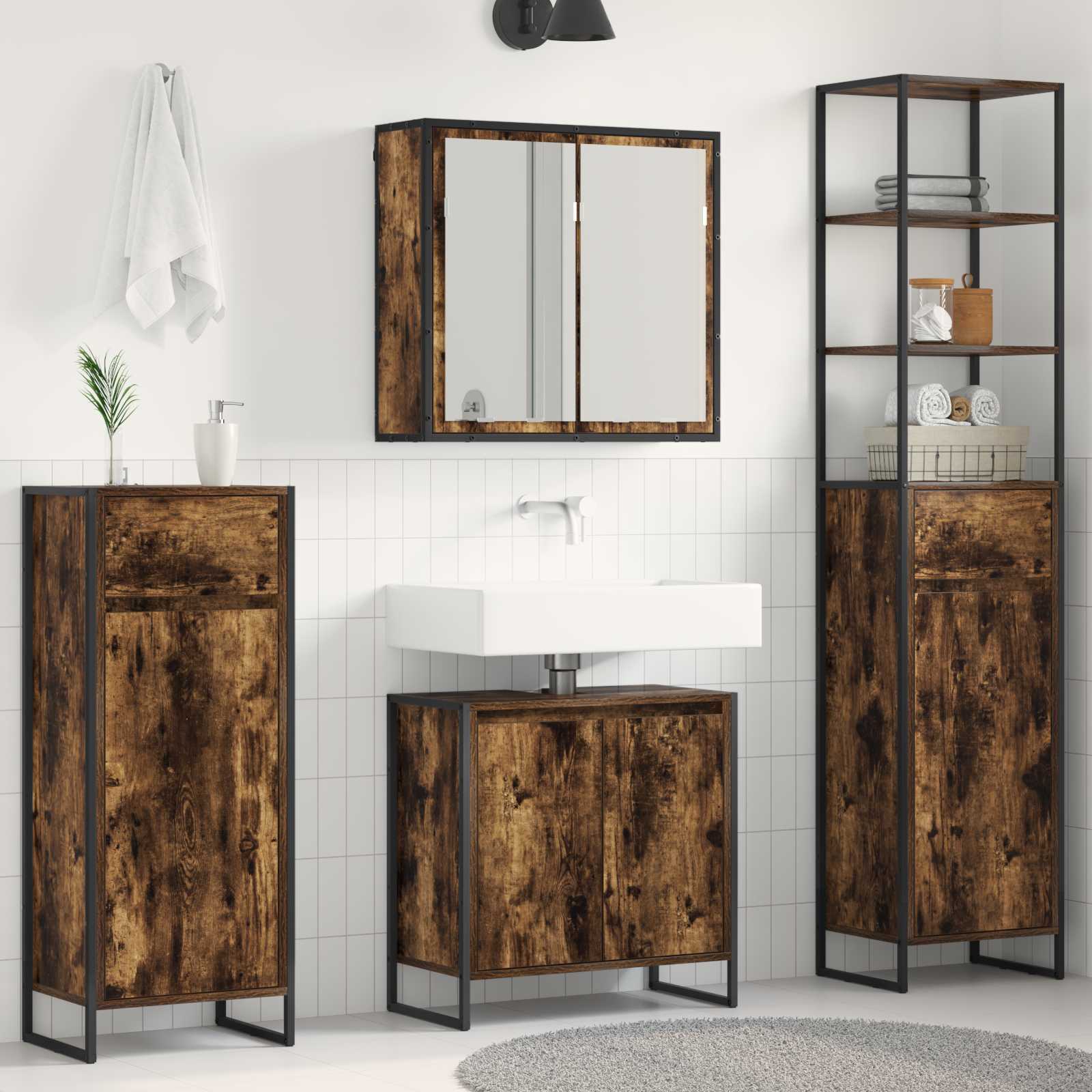 Ensemble de mobilier de salle de bain 4 pc Chêne fumé - XIOS