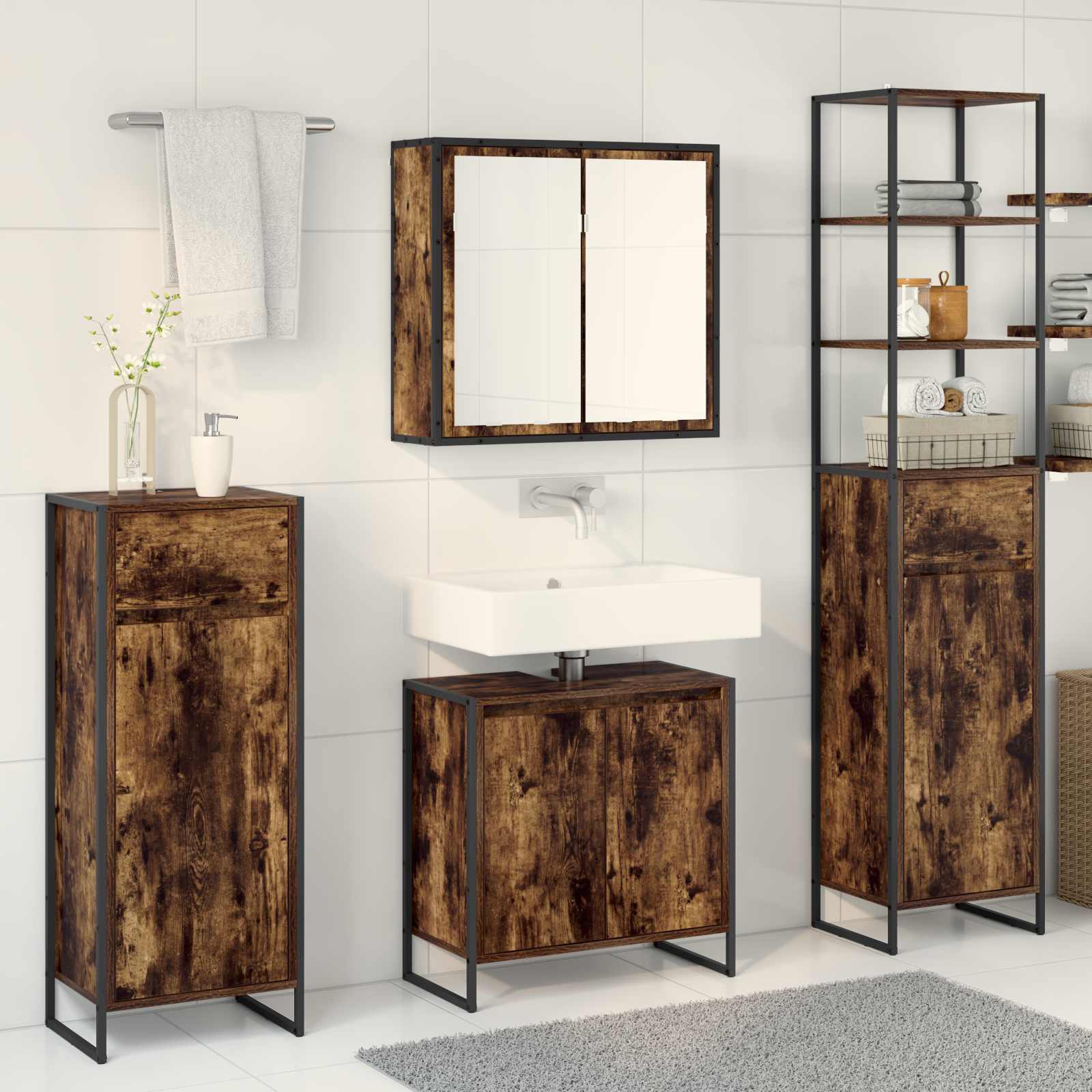 Ensemble de mobilier de salle de bain 4 pc Chêne fumé - XIOS