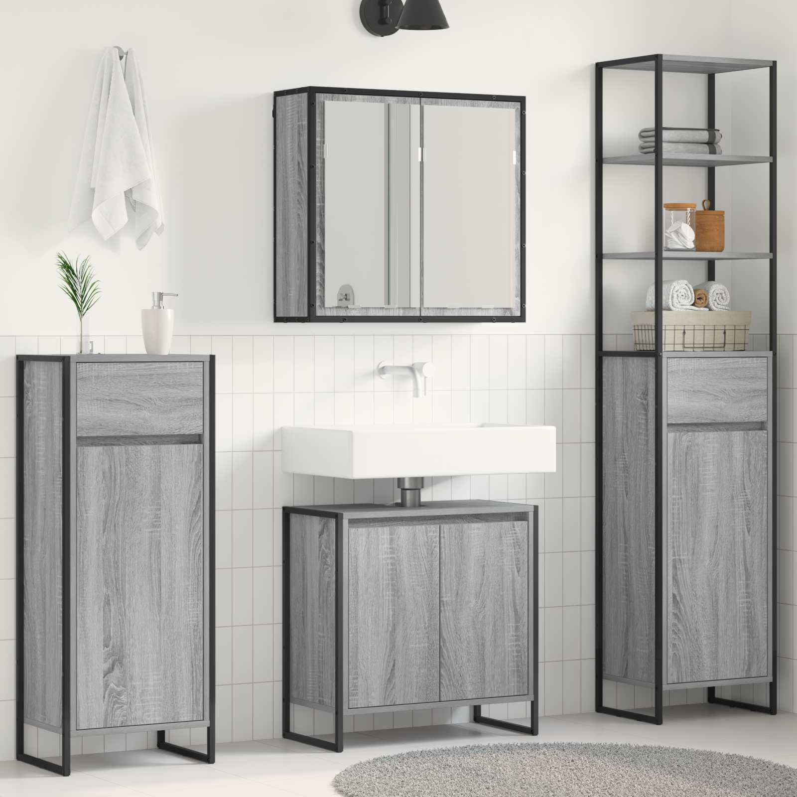 Ensemble de mobilier de salle de bain 4 pc Gris Sonoma - XIOS