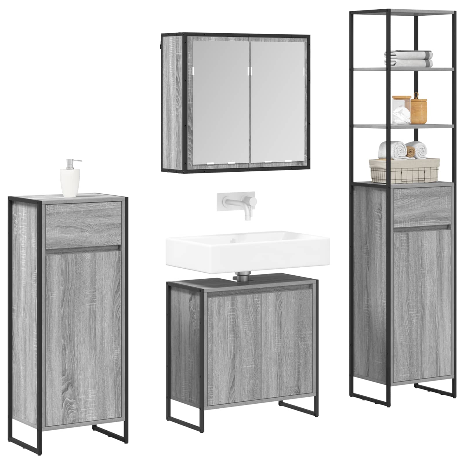 Ensemble de mobilier de salle de bain 4 pc Gris Sonoma - XIOS