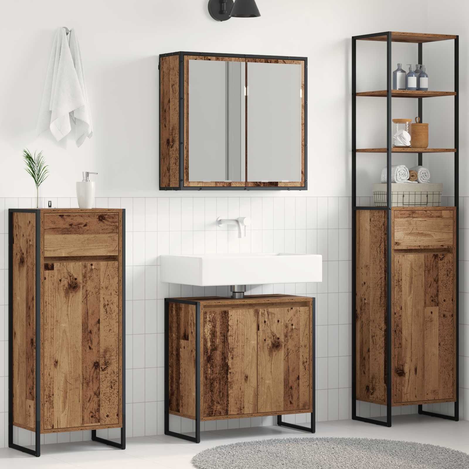 Ensemble de mobilier de salle de bain 4 pc Bois ancien - XIOS