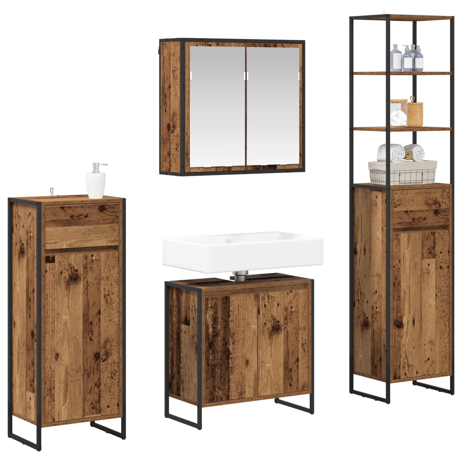 Ensemble de mobilier de salle de bain 4 pc Bois ancien - XIOS