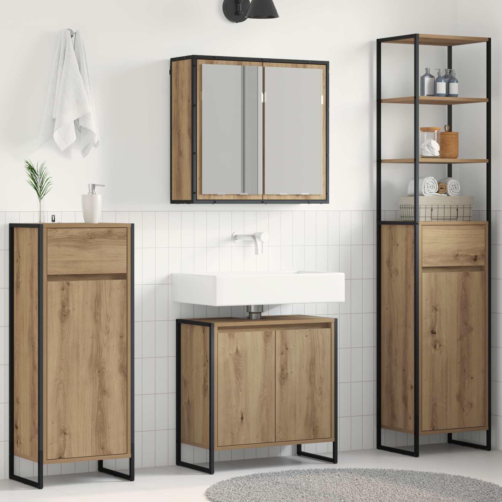 Ensemble de mobilier de salle de bain 4 pièces Chêne artisanal