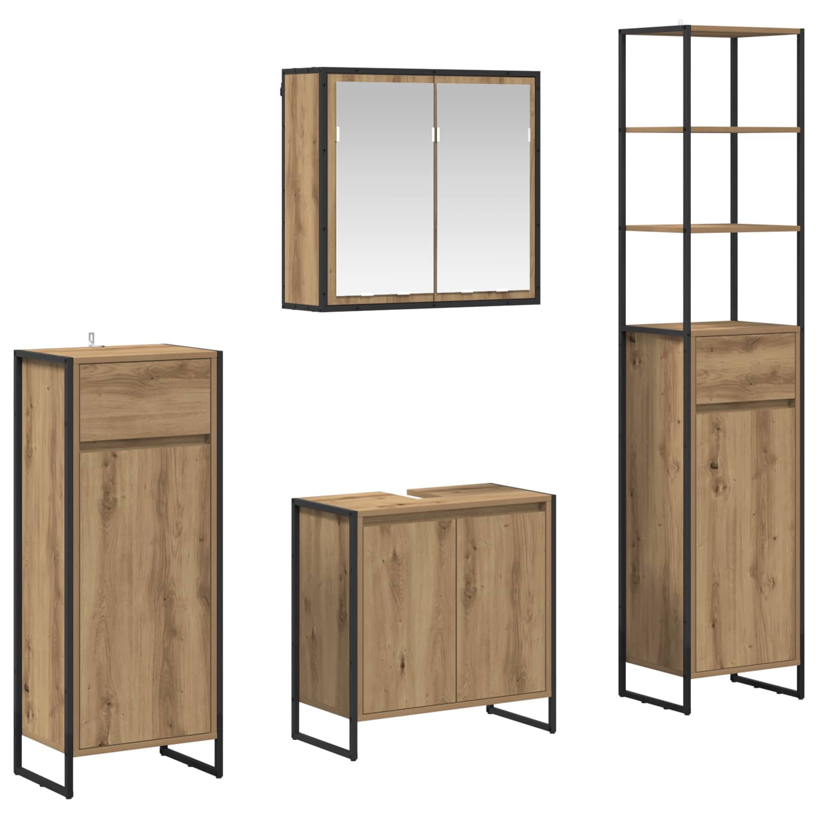 Ensemble de mobilier de salle de bain 4 pièces Chêne artisanal