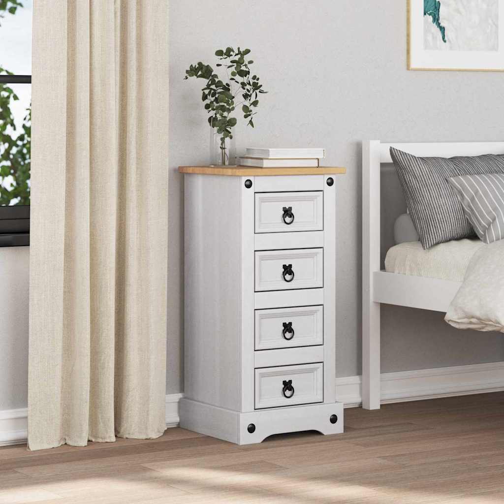 Table de chevet avec tiroir Blanc 35 x 32,5 x 74 cm Pin massif - XIOS