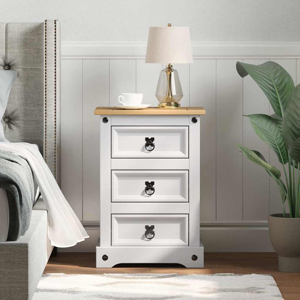 Table de chevet avec tiroir Blanc 45 x 35 x 64 cm Pin massif - XIOS