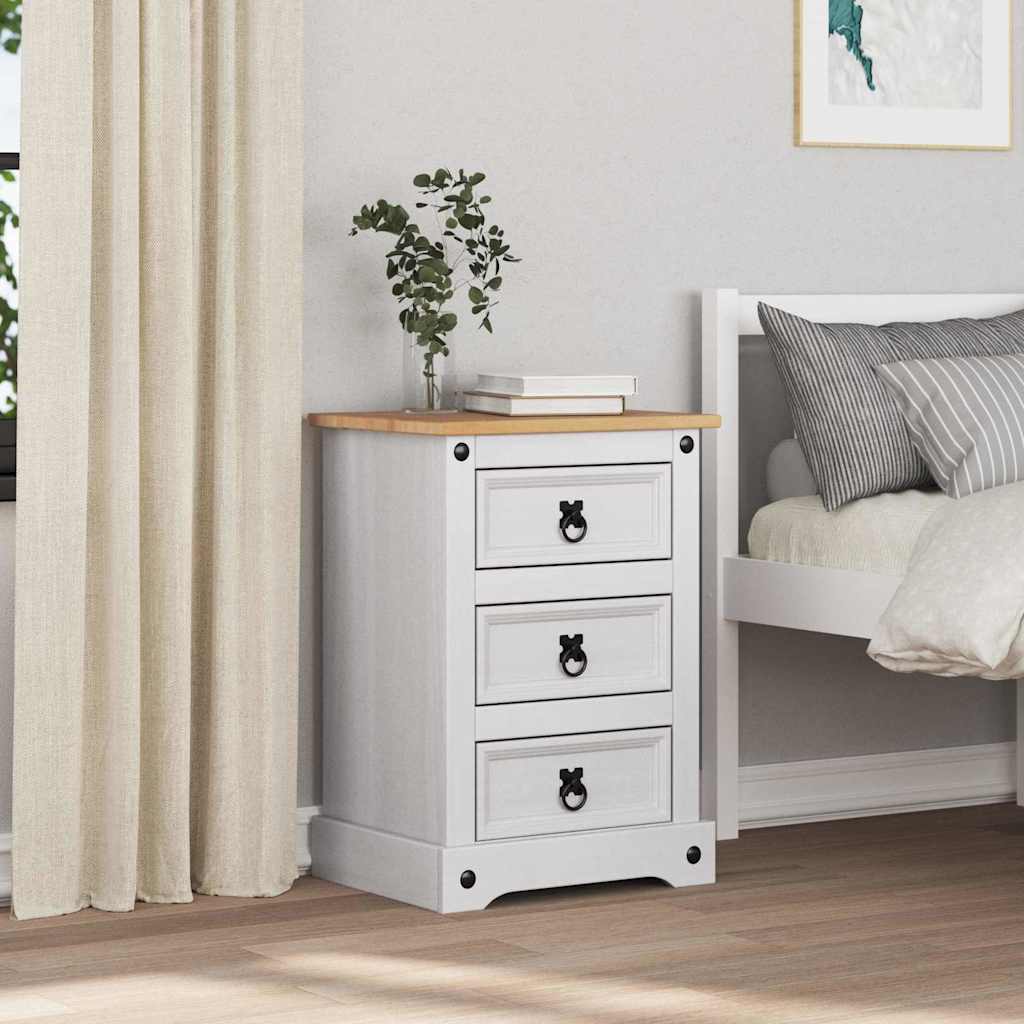 Table de chevet avec tiroir Blanc 45 x 35 x 64 cm Pin massif - XIOS