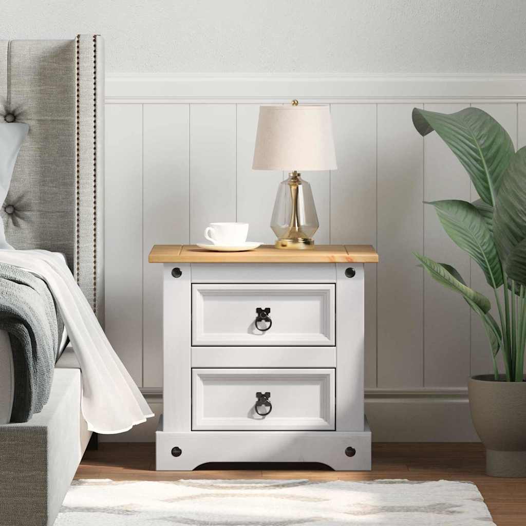 Table de chevet avec tiroir Blanc 53 x 39 x 47 cm Pin massif - XIOS