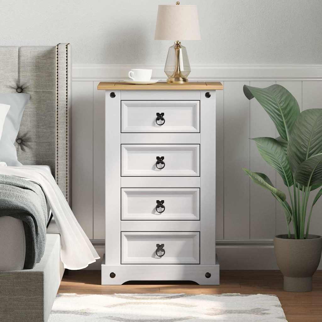 Table de chevet avec tiroir Blanc 53 x 39 x 84 cm Pin massif - XIOS