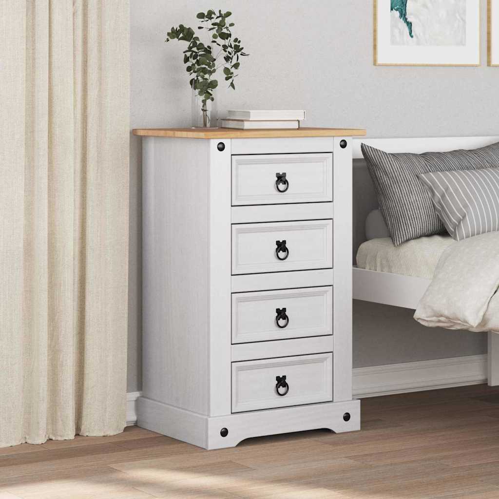 Table de chevet avec tiroir Blanc 53 x 39 x 84 cm Pin massif - XIOS