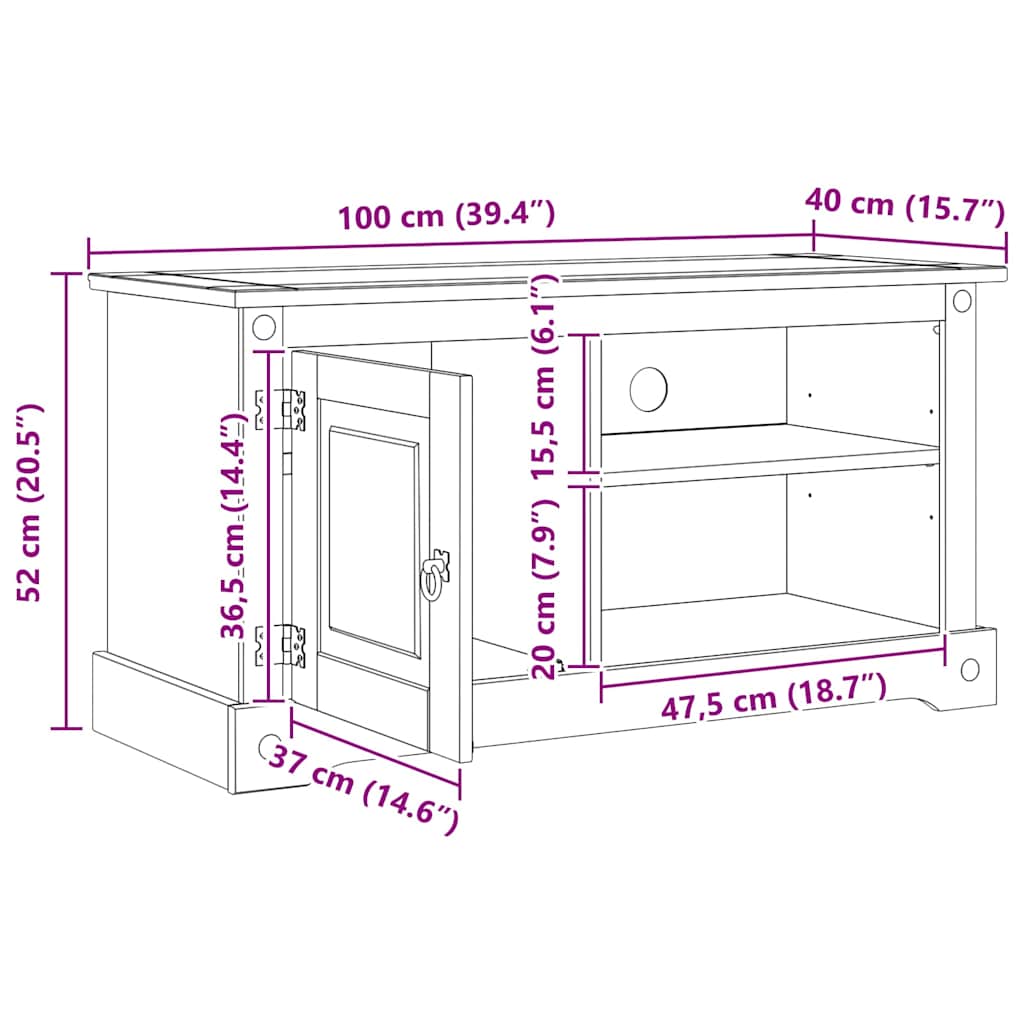 Meuble TV Corona Blanc 100 x 40 x 52 cm Pin massif - XIOS