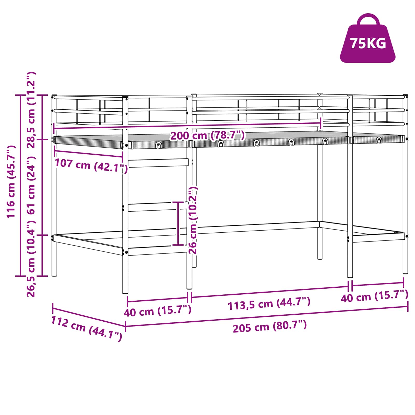 Lit mezzanine pour enfants Blanc 107 x 201 cm - XIOS