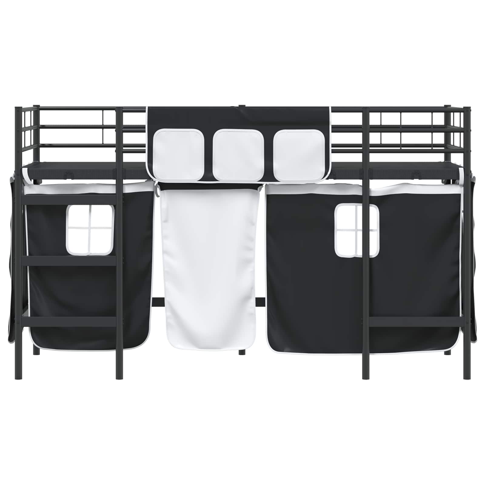 Cadre de Lit Mezzanine pour Enfants avec Rideaux Noir - XIOS