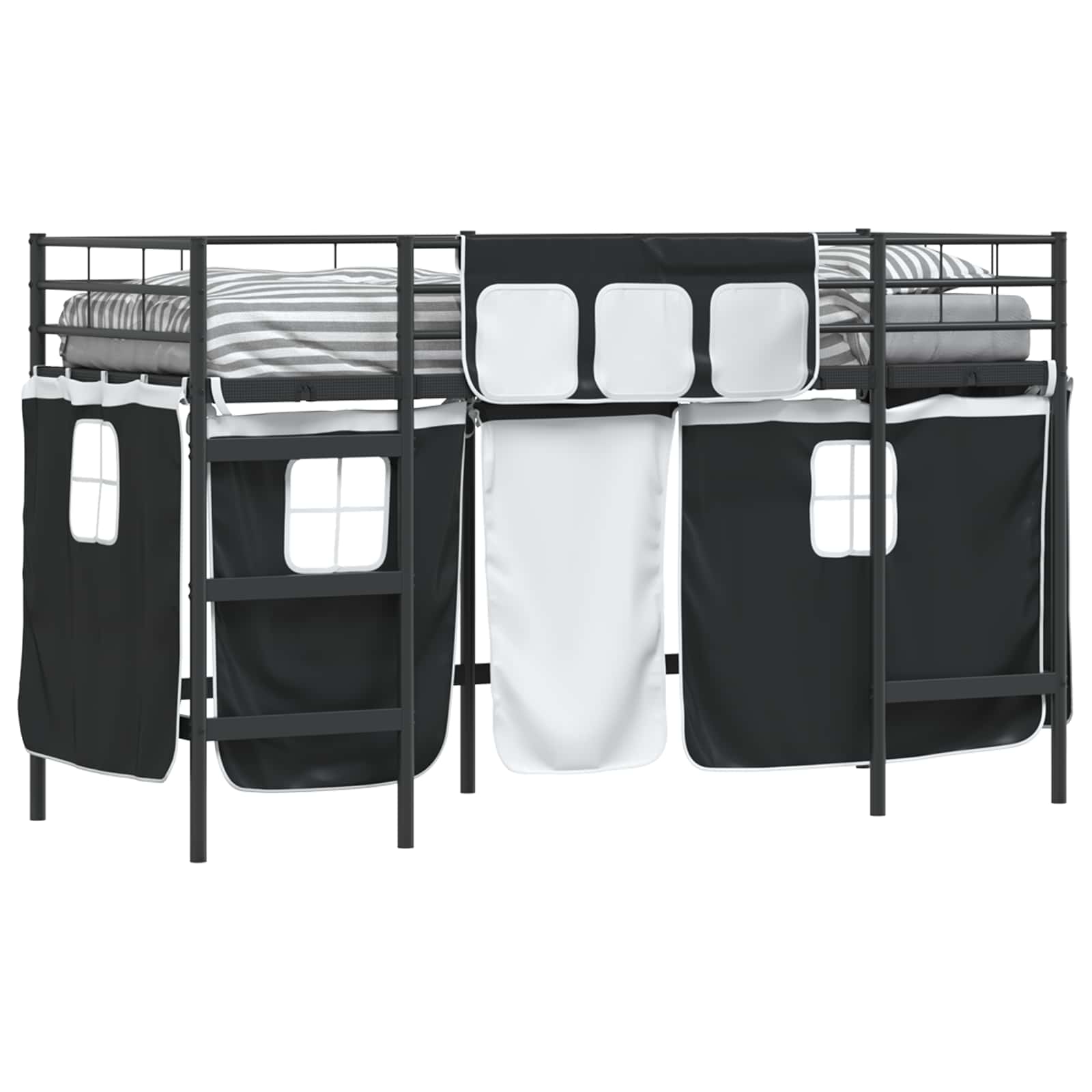 Cadre de Lit Mezzanine pour Enfants avec Rideaux Noir - XIOS