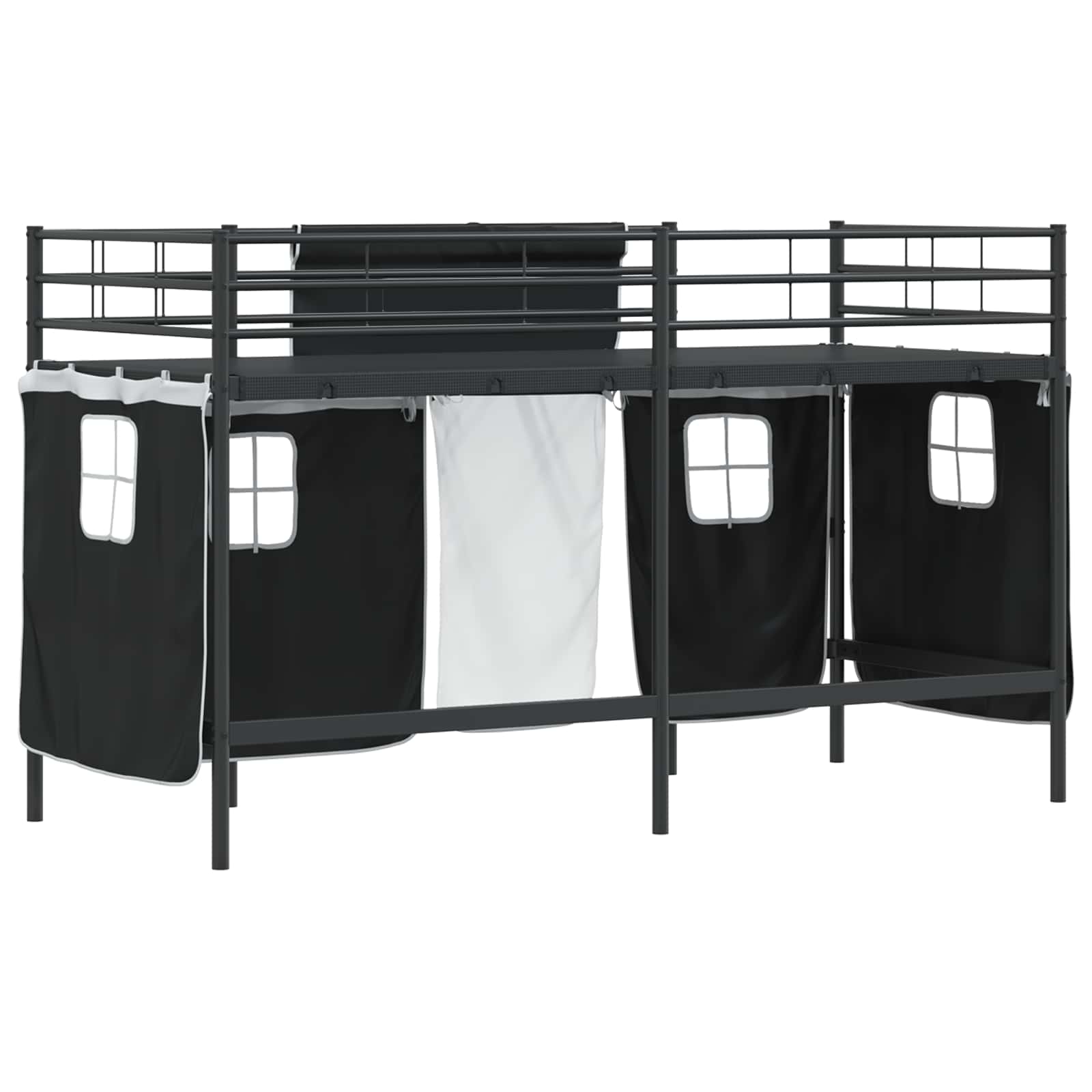 Cadre de Lit Mezzanine pour Enfants avec Rideaux Noir - XIOS