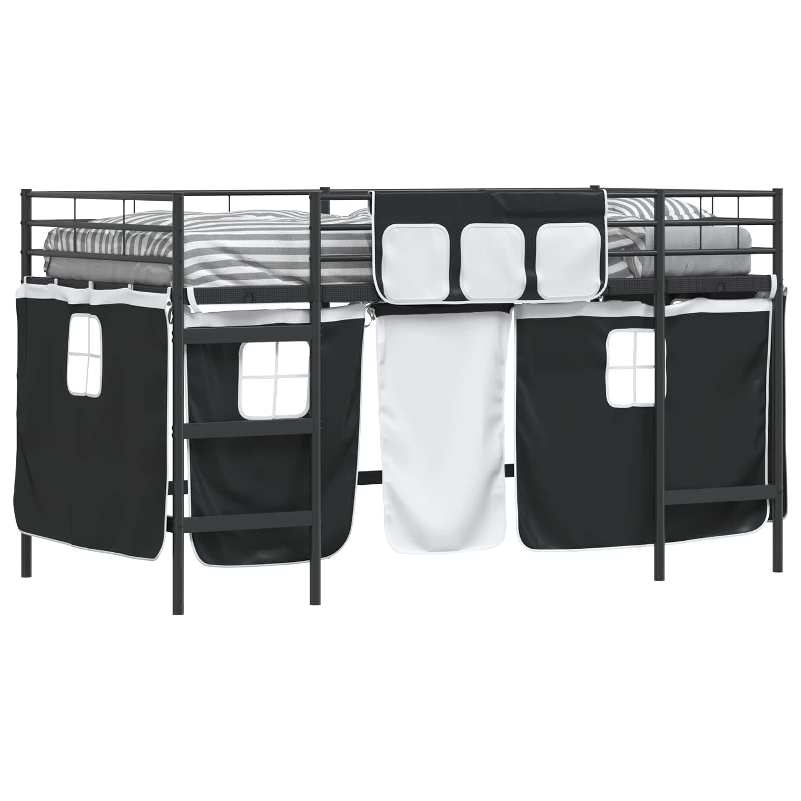 Cadre de Lit Mezzanine pour Enfants avec Rideaux Noir - XIOS