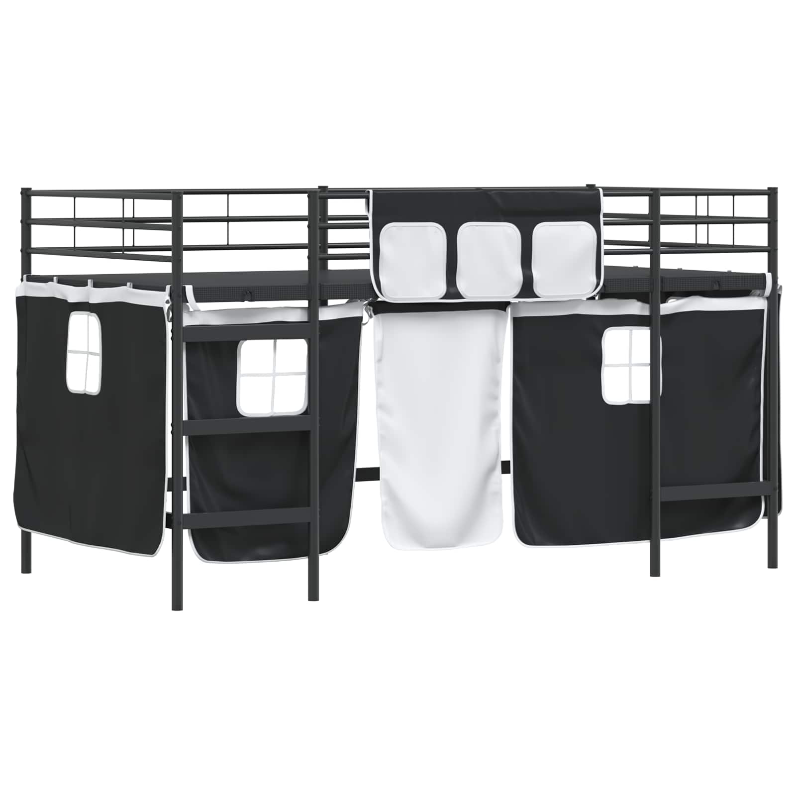 Cadre de Lit Mezzanine pour Enfants avec Rideaux Noir - XIOS