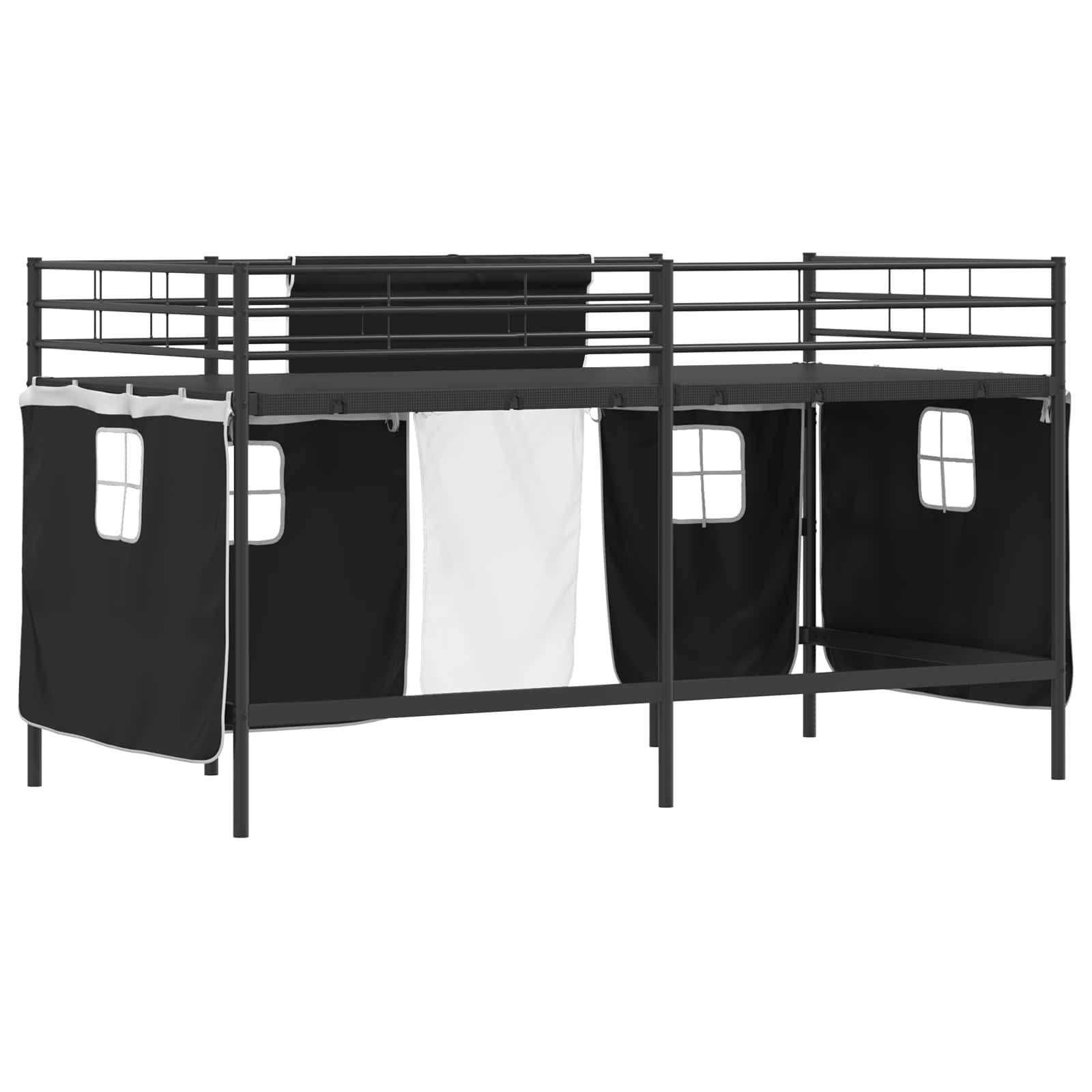 Cadre de Lit Mezzanine pour Enfants avec Rideaux Noir - XIOS