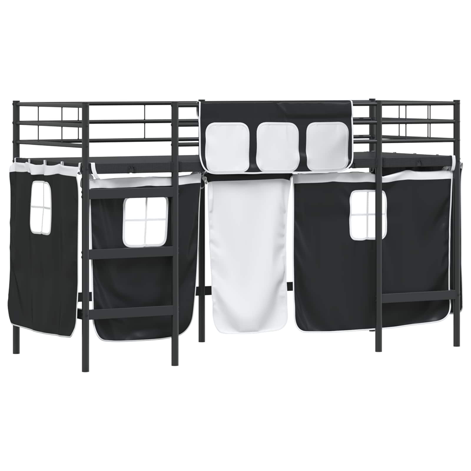 Cadre de Lit Mezzanine pour Enfants avec Rideaux Noir - XIOS
