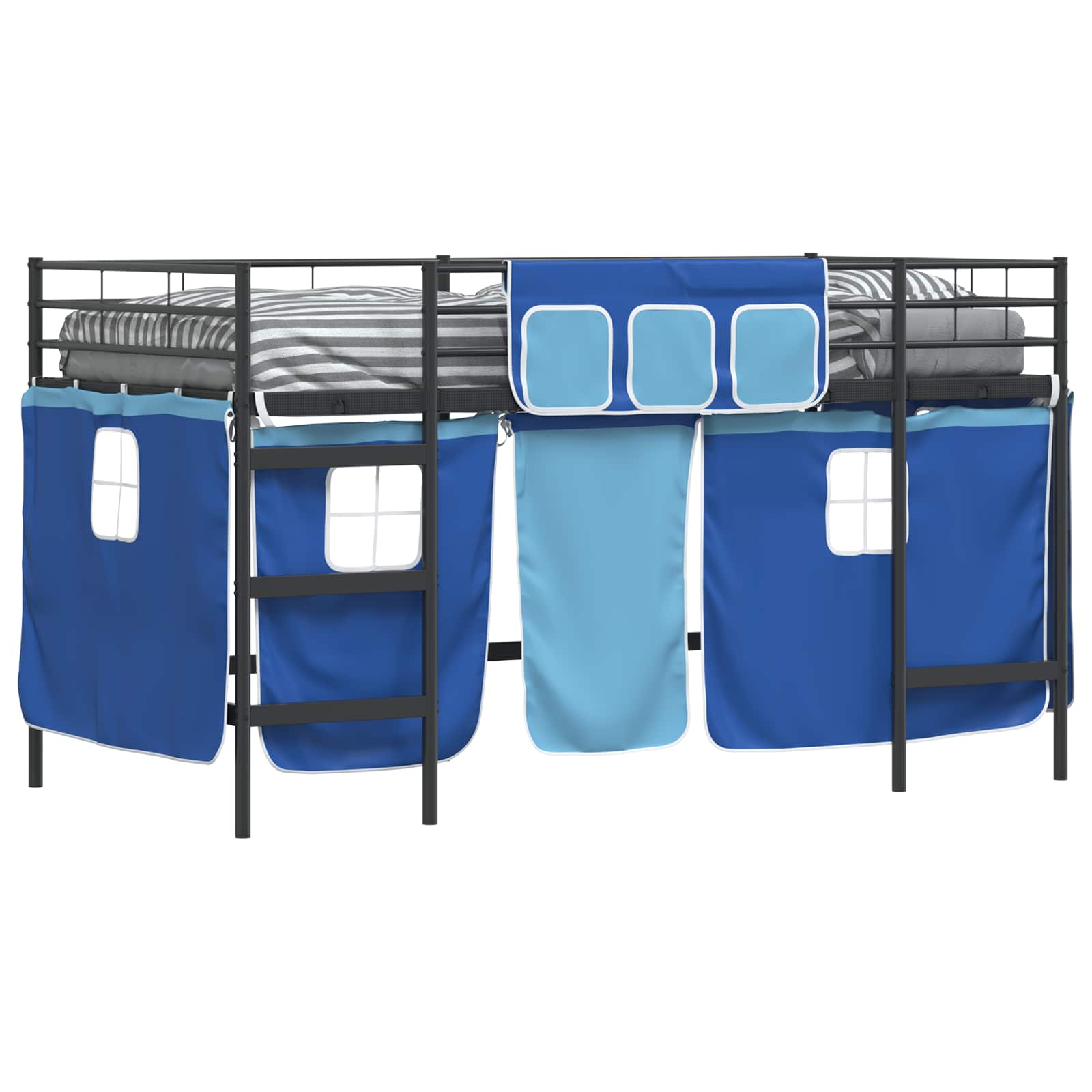 Cadre de Lit Mezzanine pour Enfants avec Rideaux Noir et Bleu - XIOS