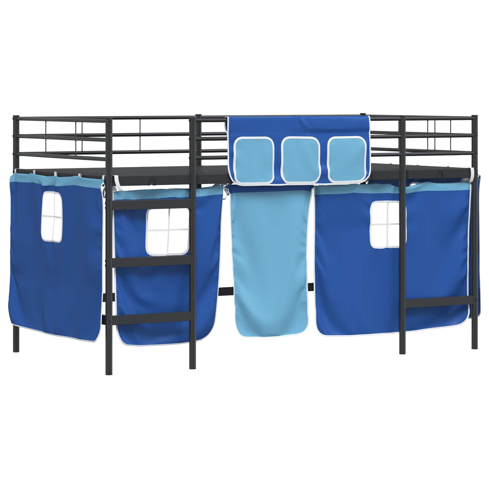 Cadre de Lit Mezzanine pour Enfants avec Rideaux Noir et Bleu - XIOS