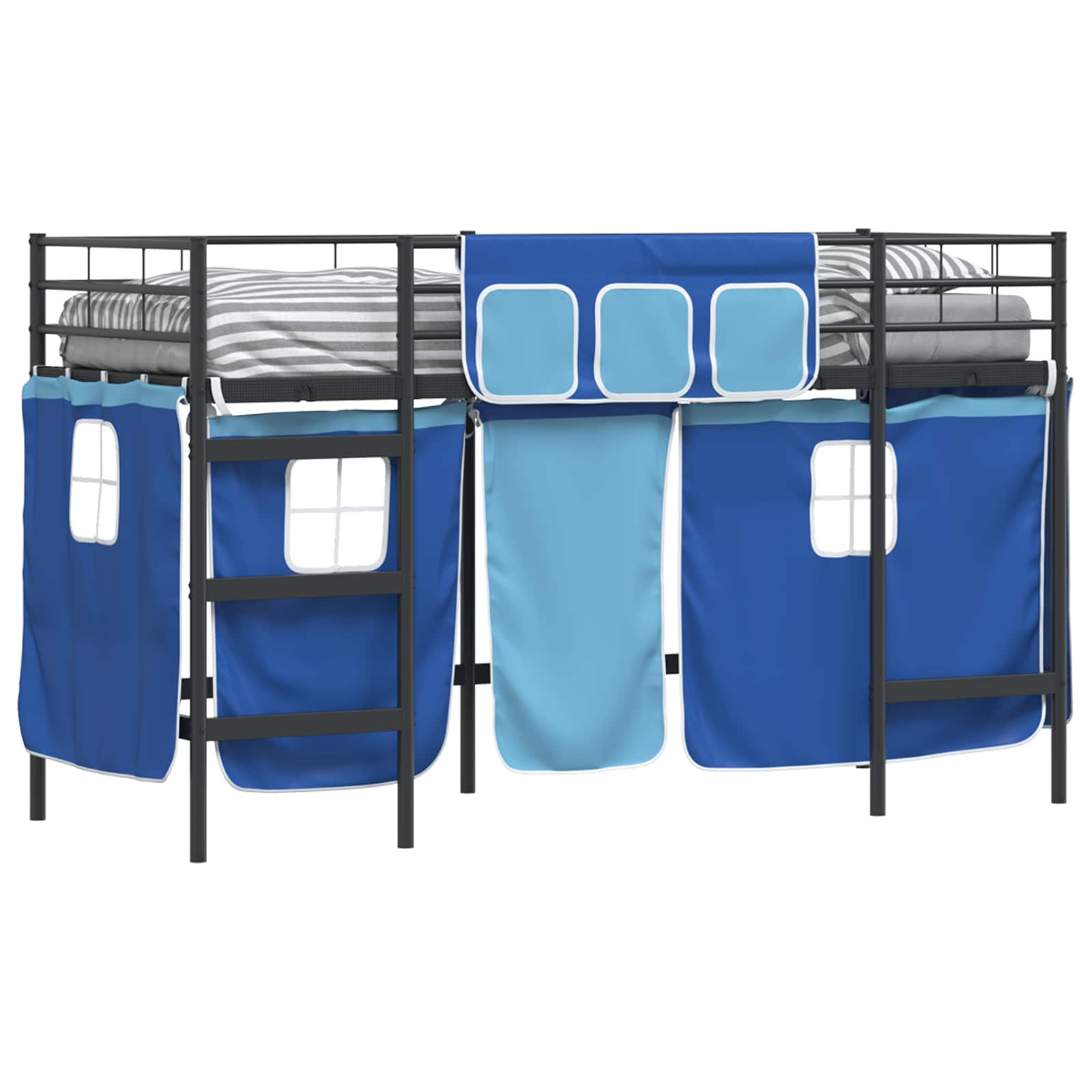 Cadre de Lit Mezzanine pour Enfants avec Rideaux Noir et Bleu - XIOS