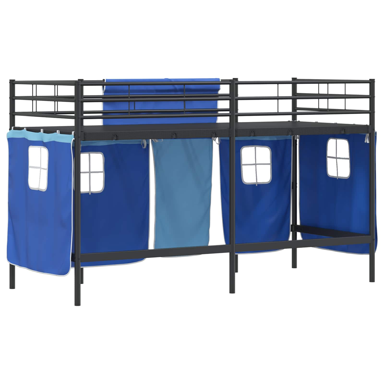 Cadre de Lit Mezzanine pour Enfants avec Rideaux Noir et Bleu - XIOS