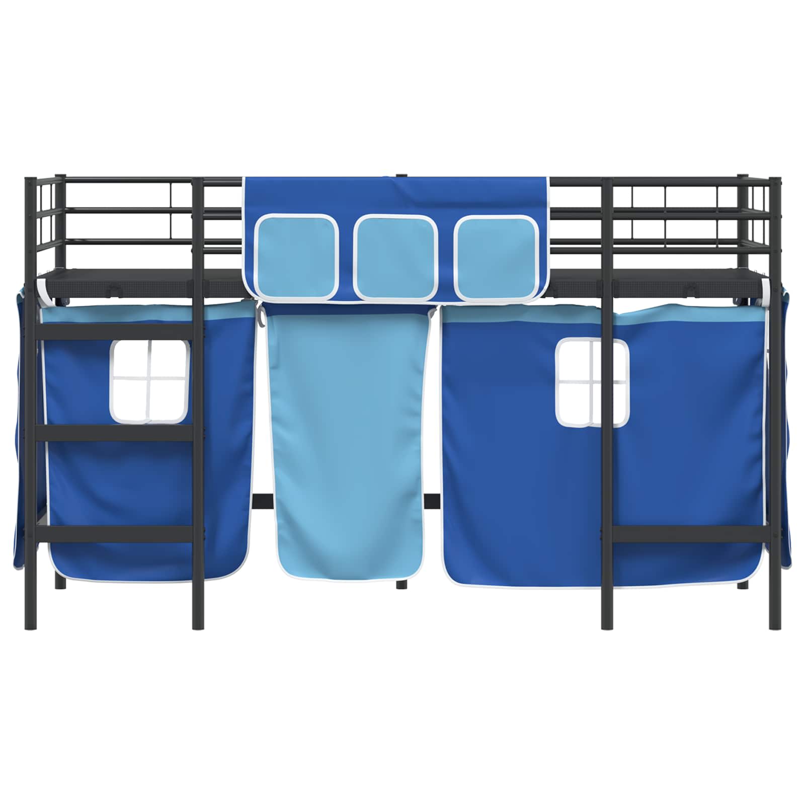 Cadre de Lit Mezzanine pour Enfants avec Rideaux Noir et Bleu - XIOS