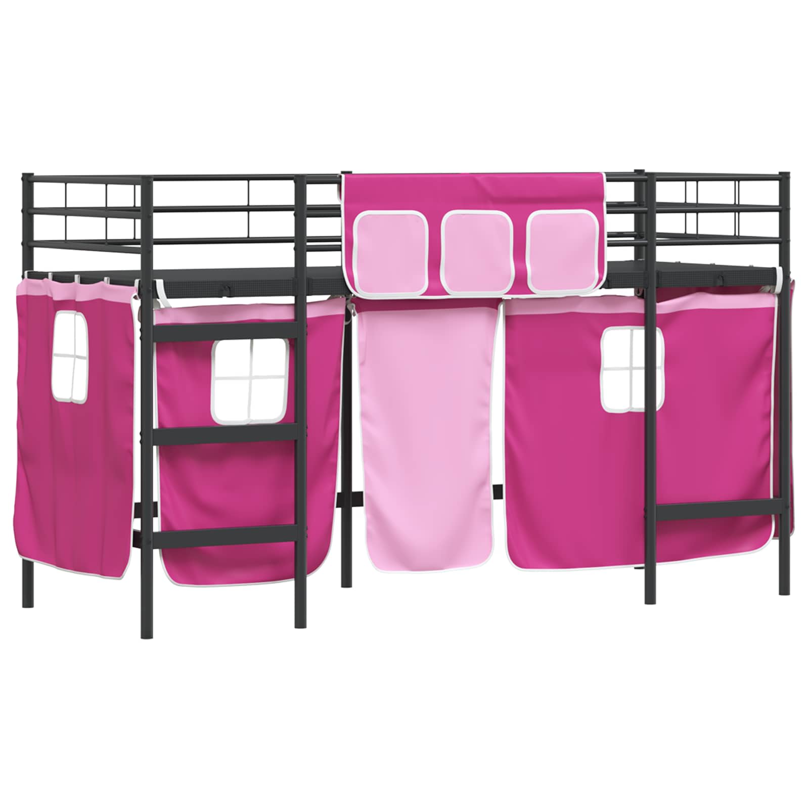 Cadre de Lit Mezzanine pour Enfants avec Rideaux Noir et rose - XIOS