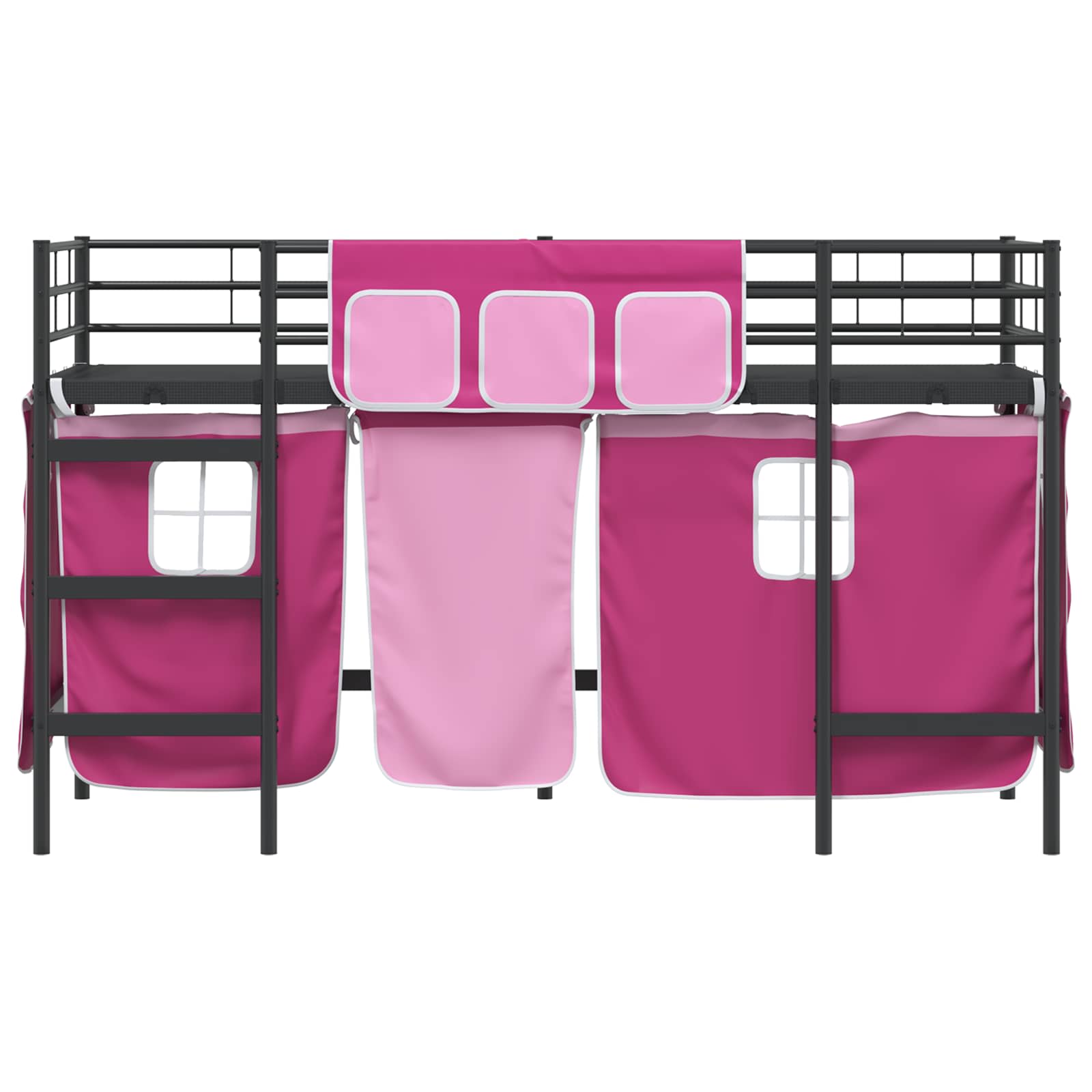 Cadre de Lit Mezzanine pour Enfants avec Rideaux Noir et rose - XIOS