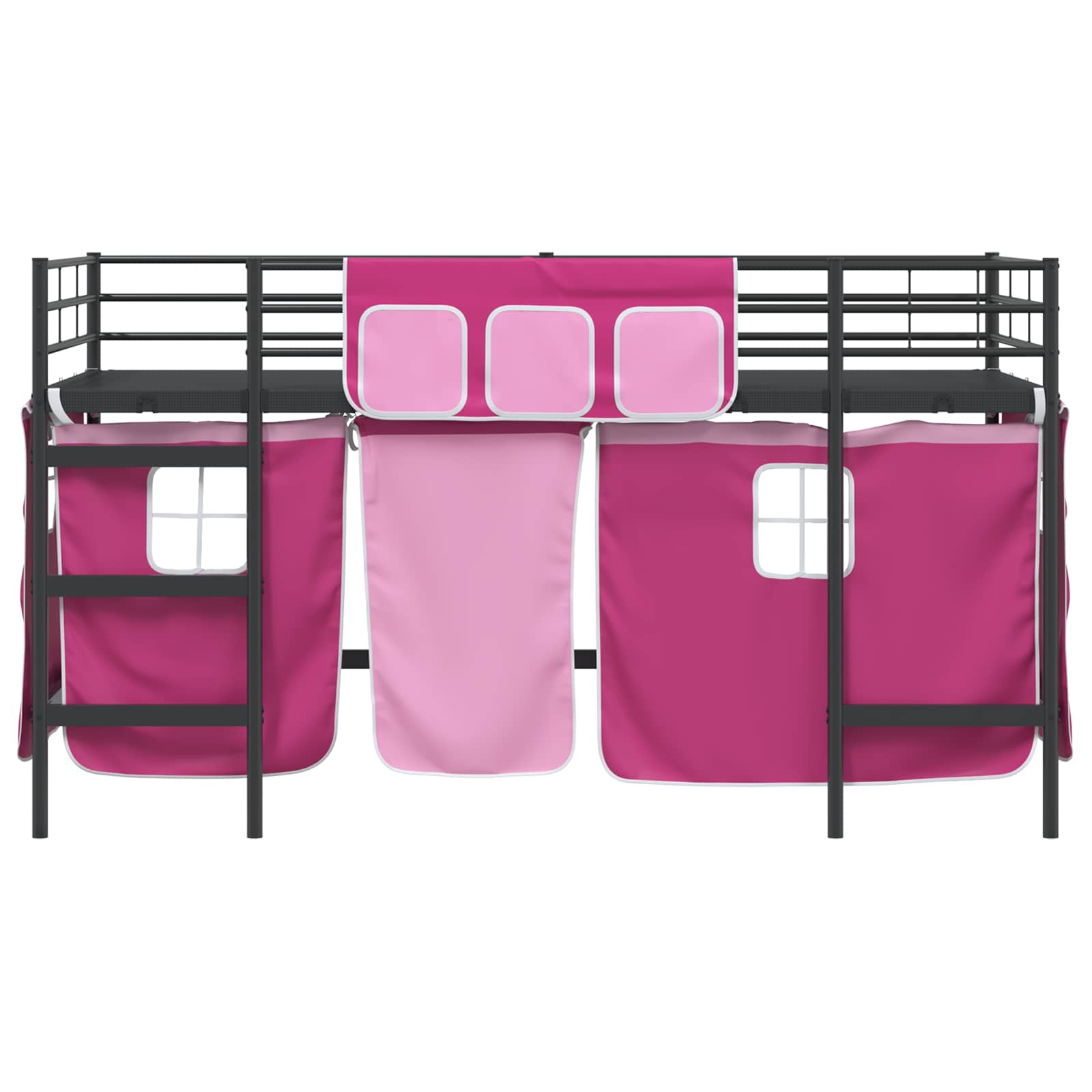 Cadre de Lit Mezzanine pour Enfants avec Rideaux Noir et rose - XIOS