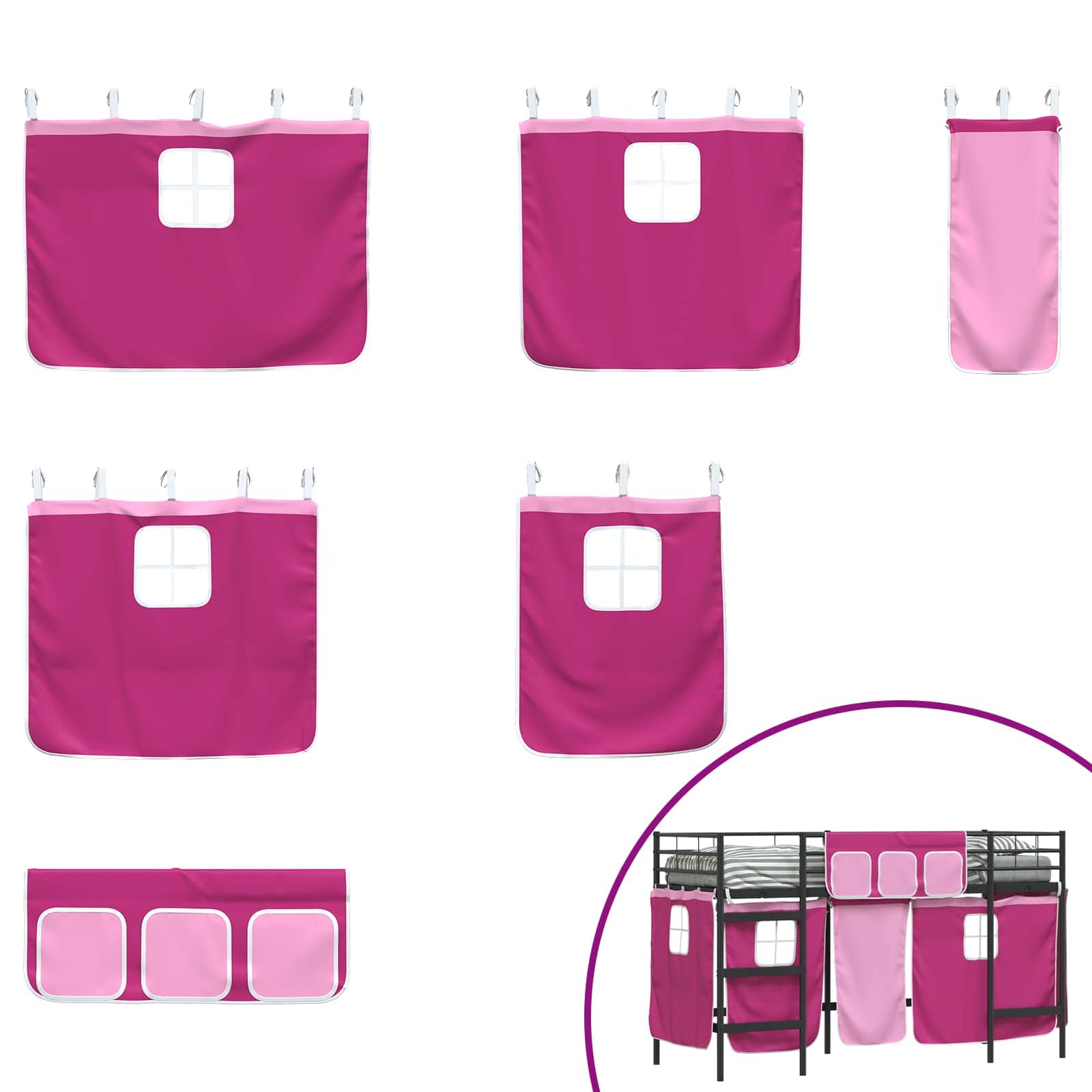 Cadre de Lit Mezzanine pour Enfants avec Rideaux Noir et rose - XIOS