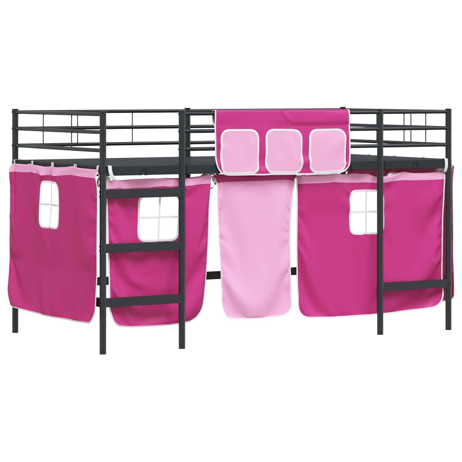 Cadre de Lit Mezzanine pour Enfants avec Rideaux Noir et rose - XIOS