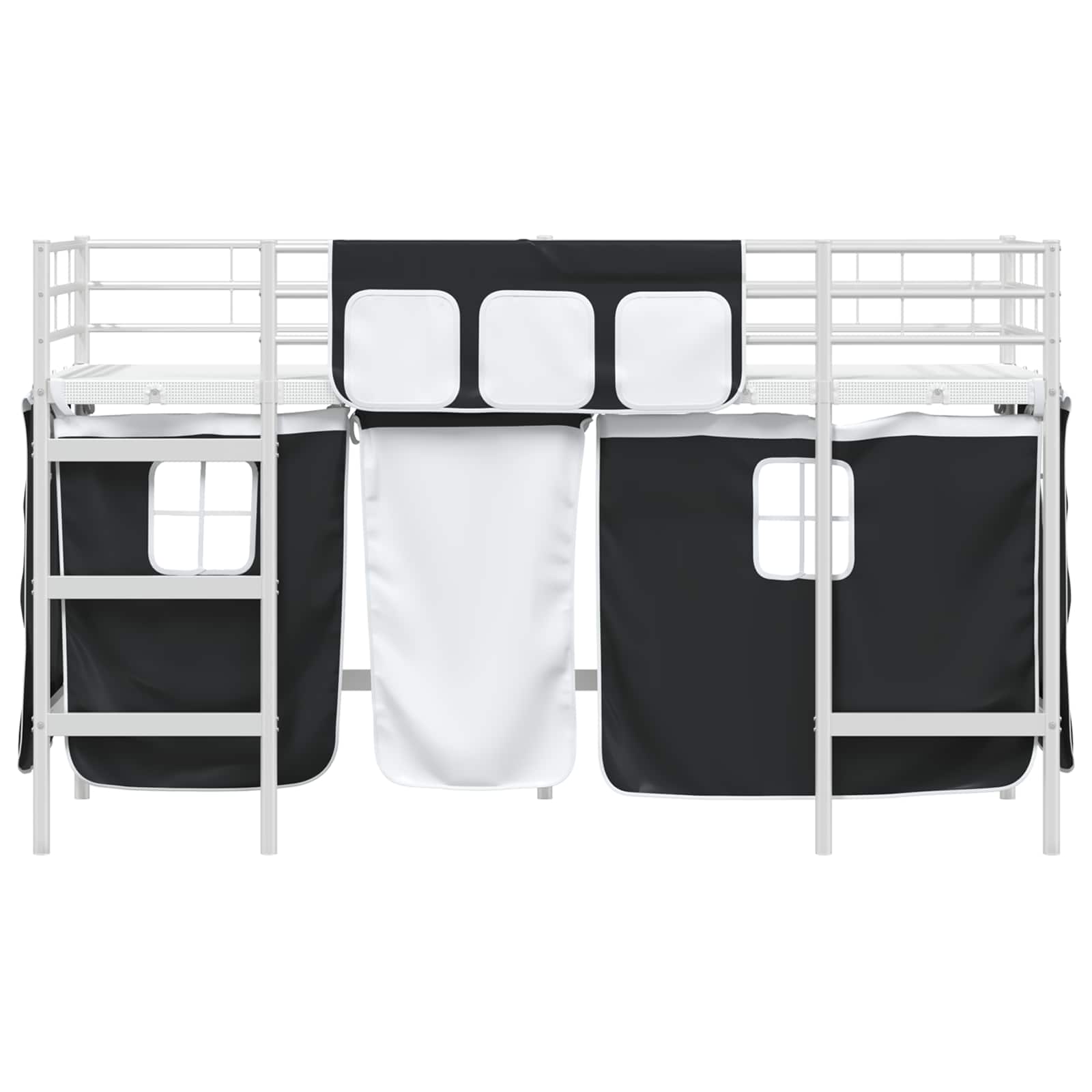 Cadre de Lit Mezzanine pour Enfants avec Rideaux Blanc et Noir - XIOS