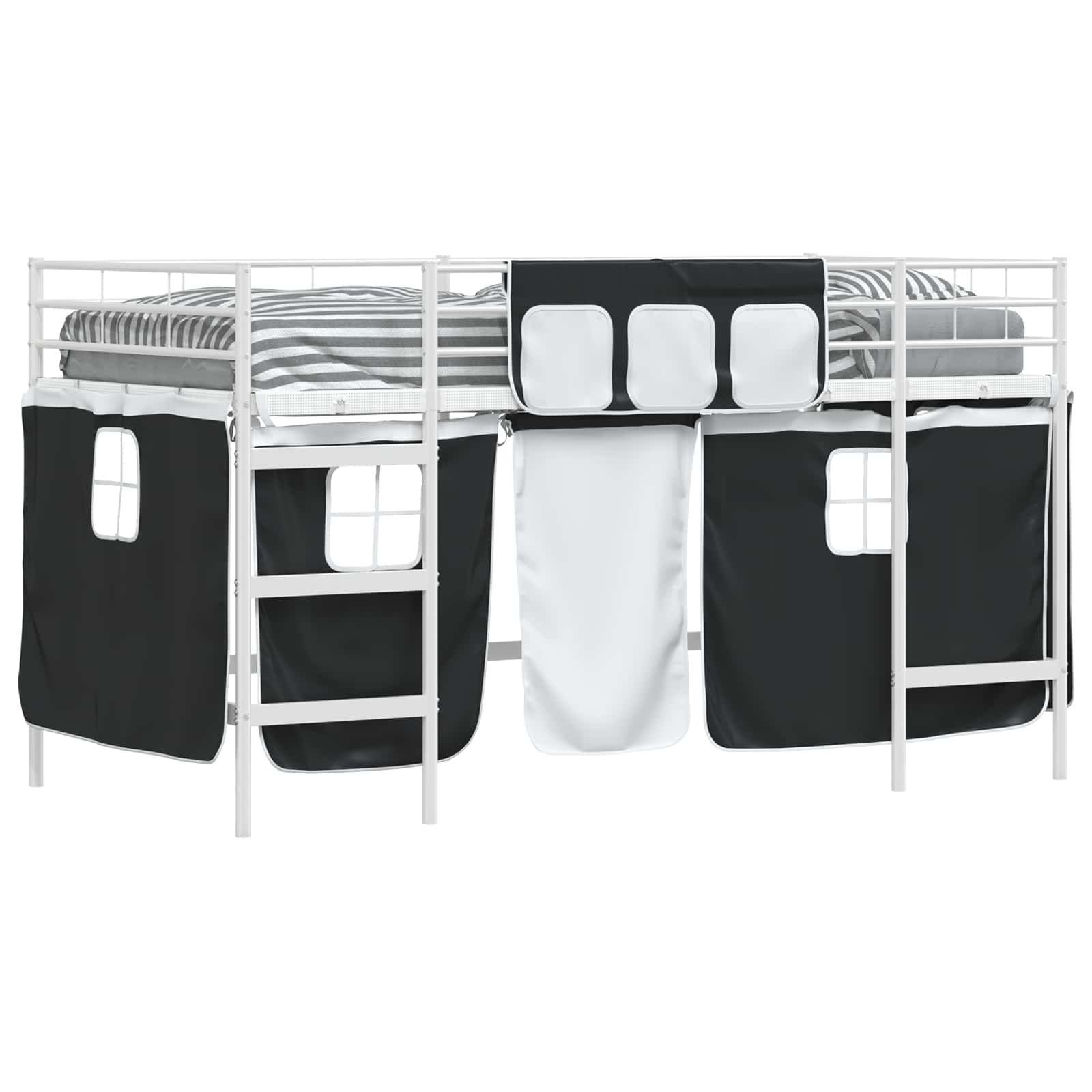 Cadre de Lit Mezzanine pour Enfants avec Rideaux Blanc et Noir - XIOS